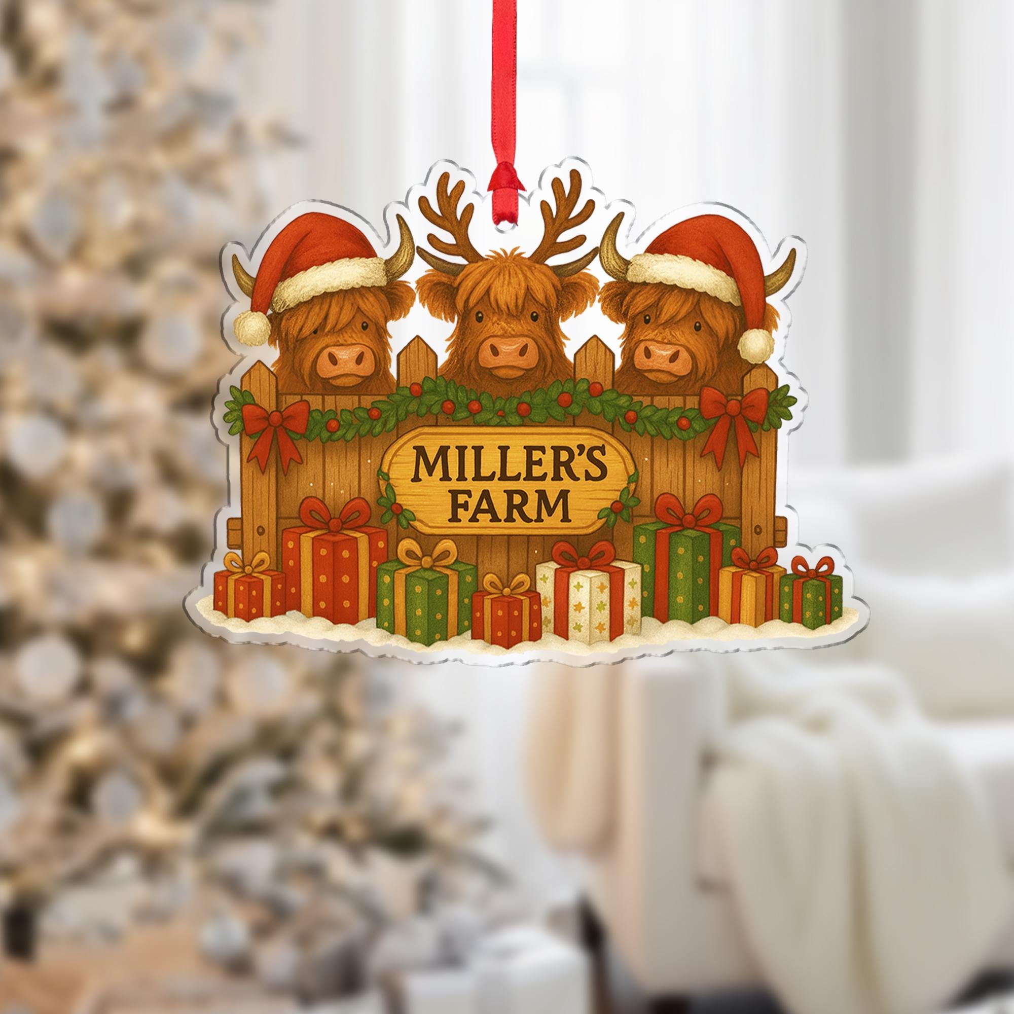 Personalized Highland Cow Ornament: Rustic Farm Christmas Decoration