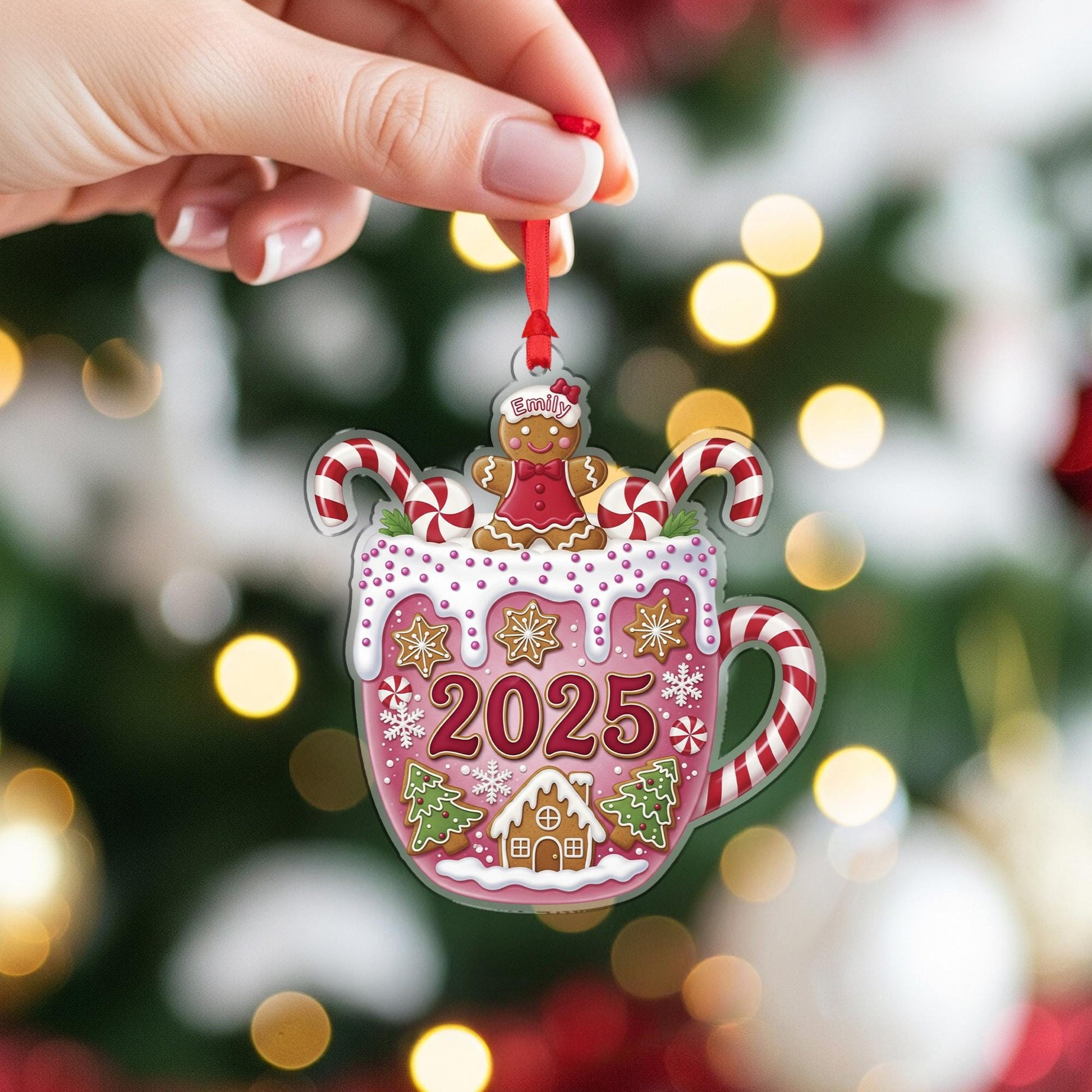 Personalized 2025 Christmas Ornament: Gingerbread Mug Holiday Decor
