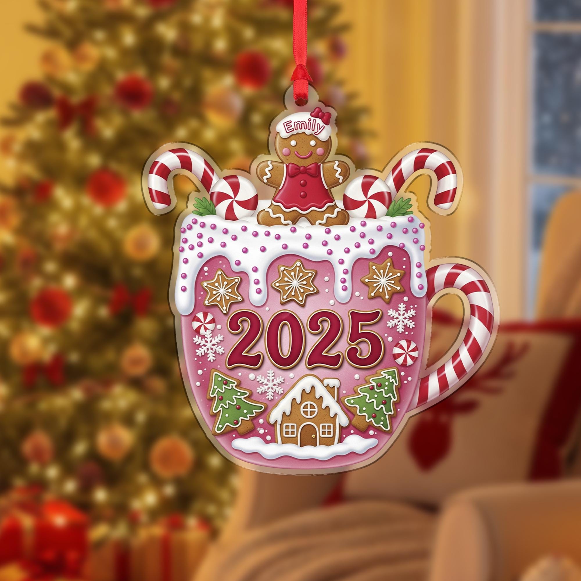 Personalized 2025 Christmas Ornament: Gingerbread Mug Holiday Decor