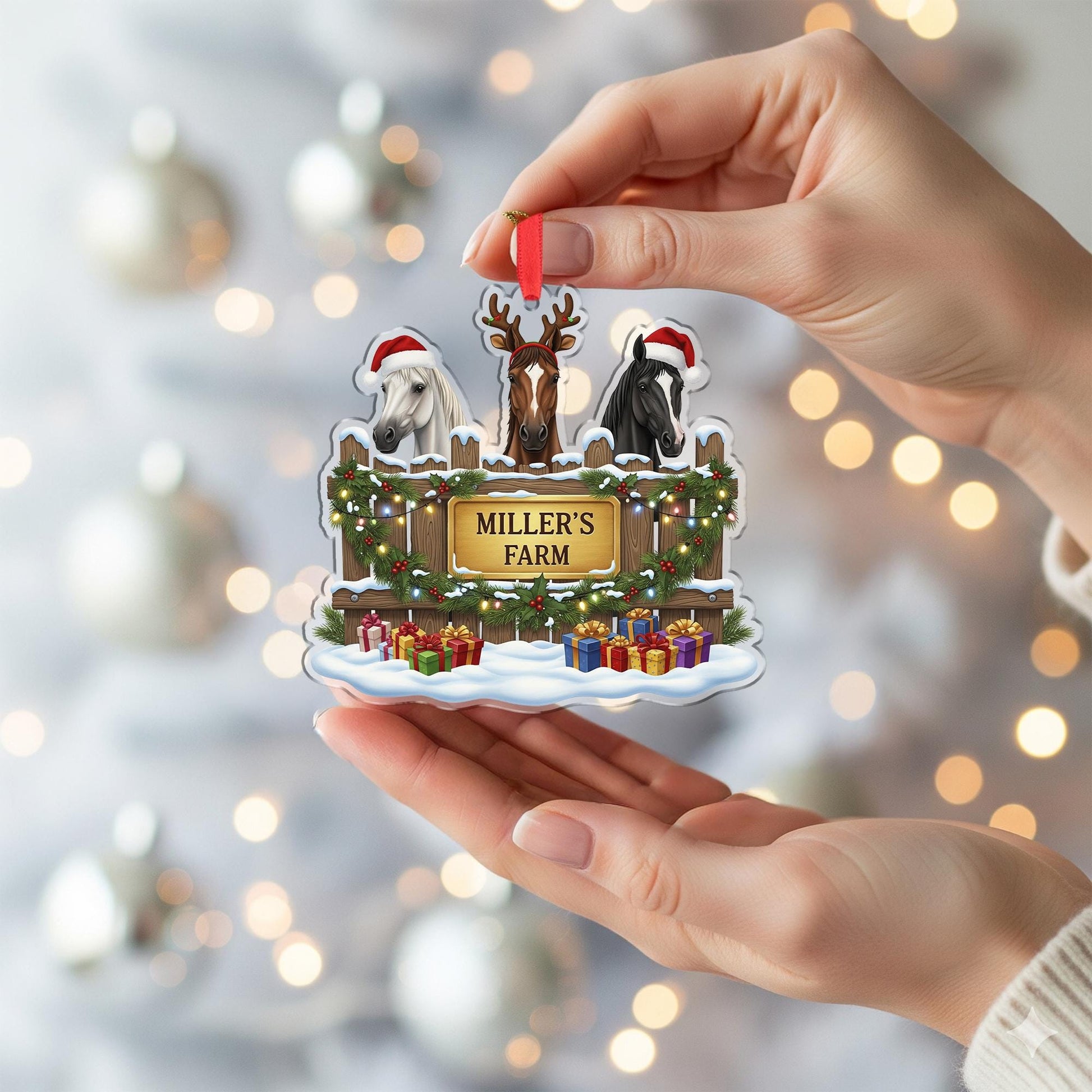 Personalized Horse Farm Christmas Ornament: Custom Barn, Family Name