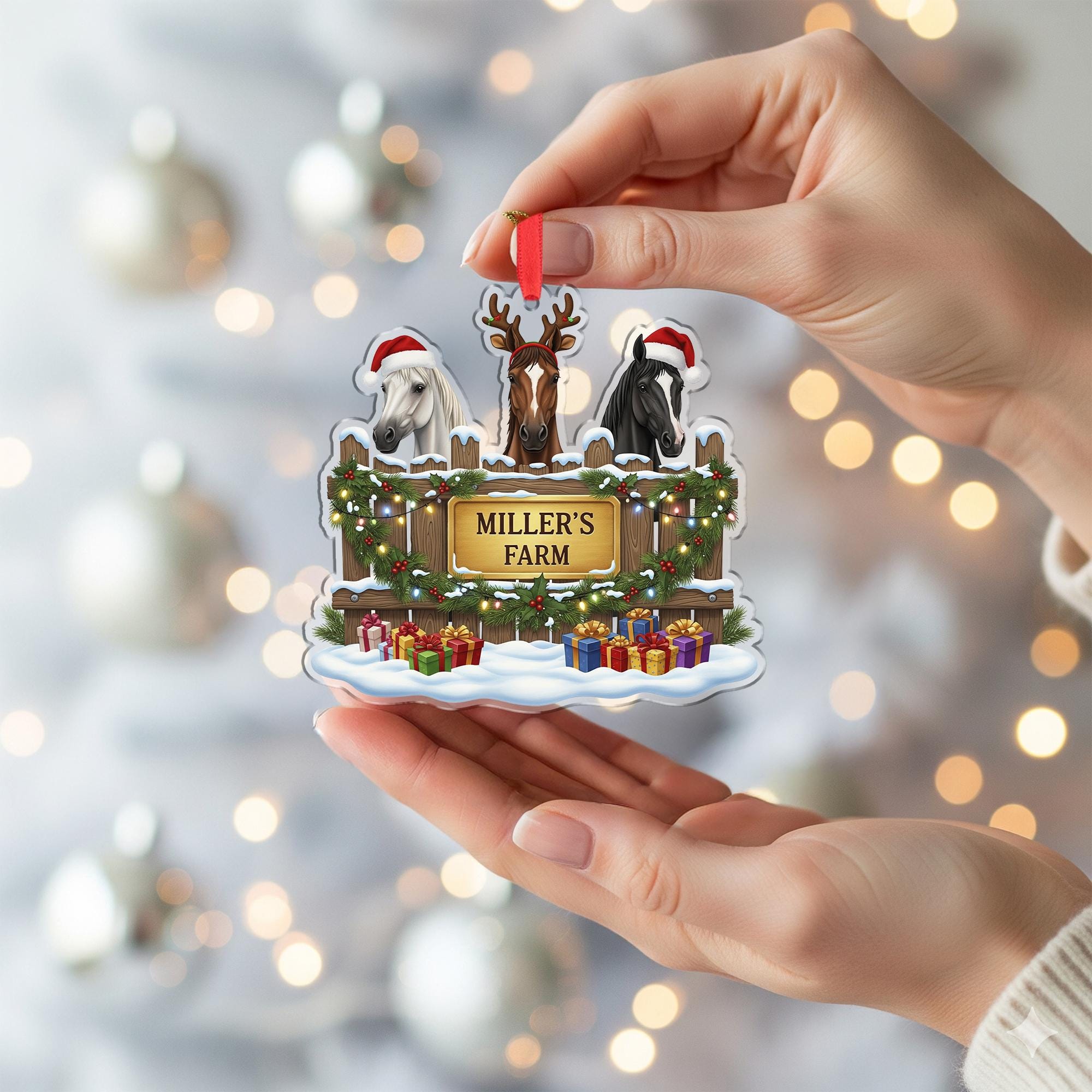 Personalized Horse Farm Christmas Ornament: Custom Barn, Family Name