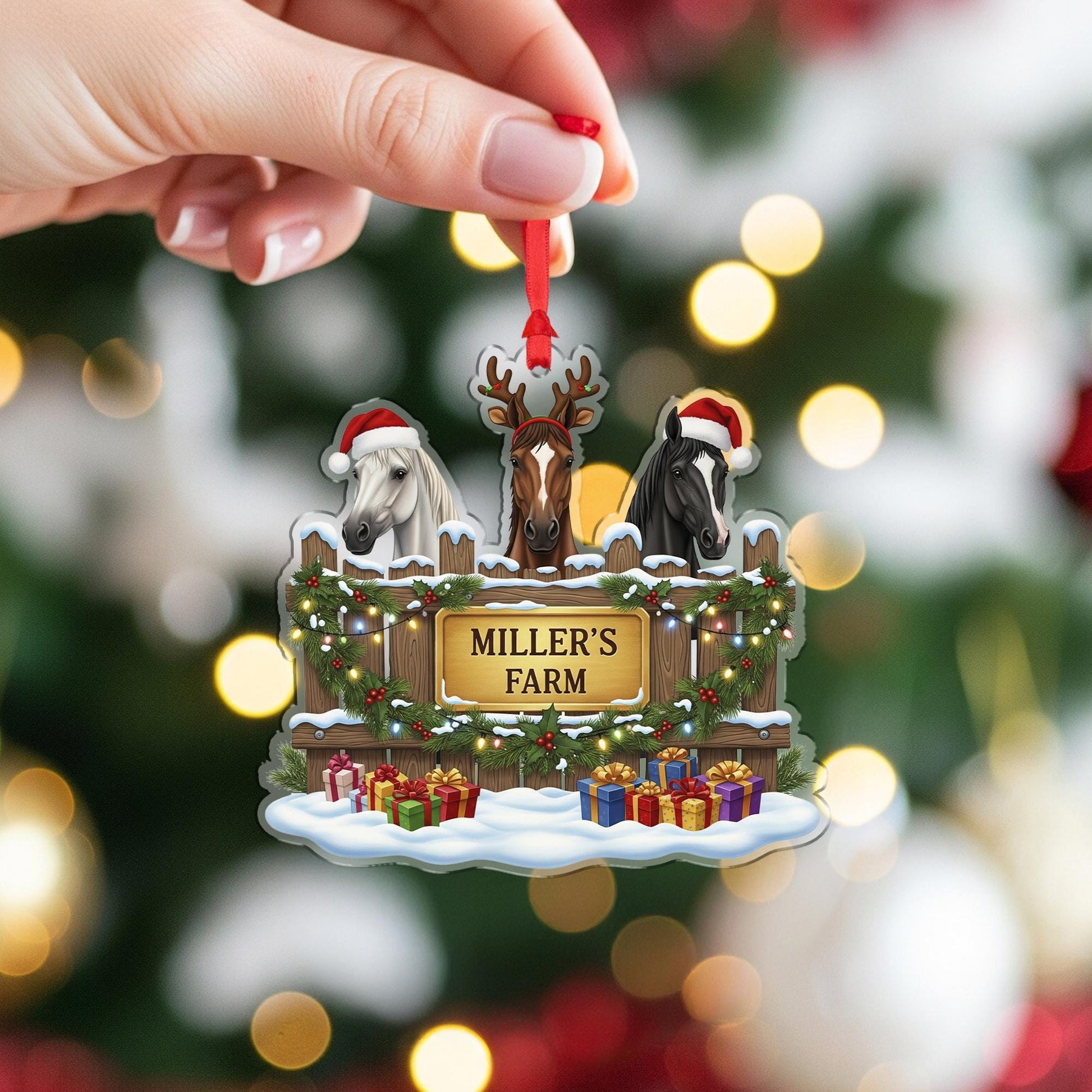 Personalized Horse Farm Christmas Ornament: Custom Barn, Family Name