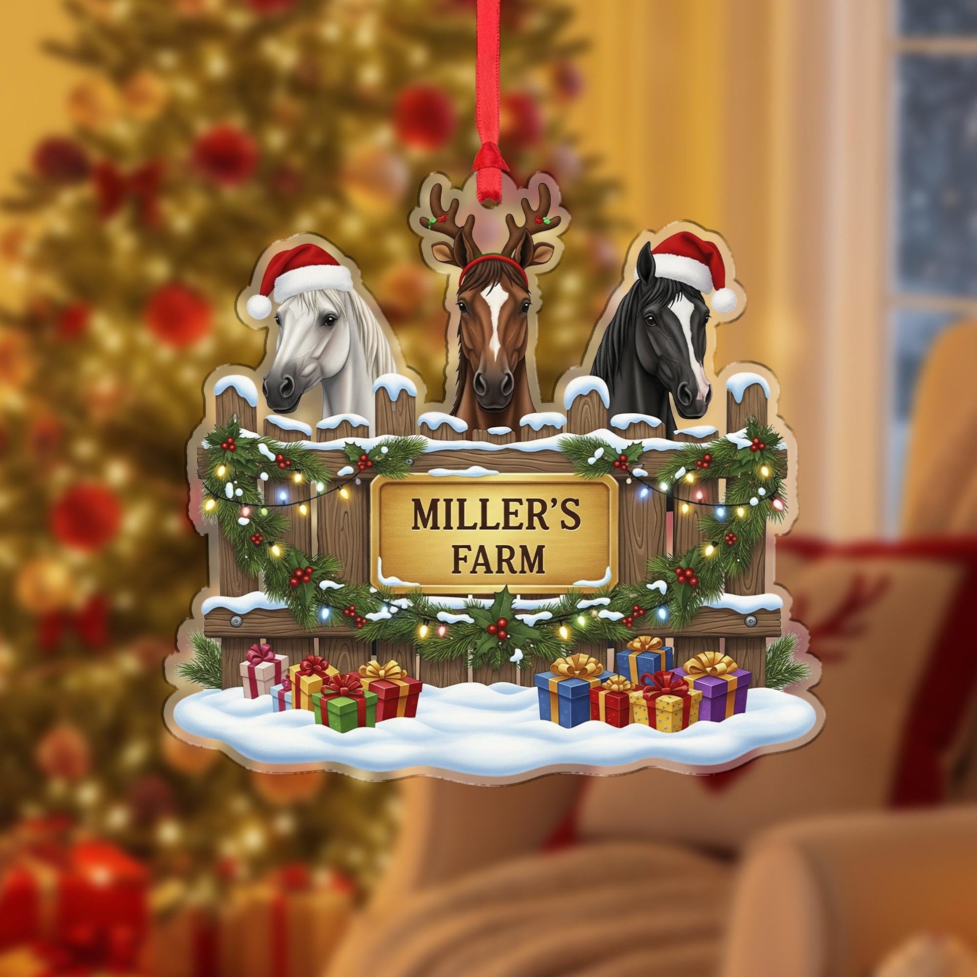 Personalized Horse Farm Christmas Ornament: Custom Barn, Family Name