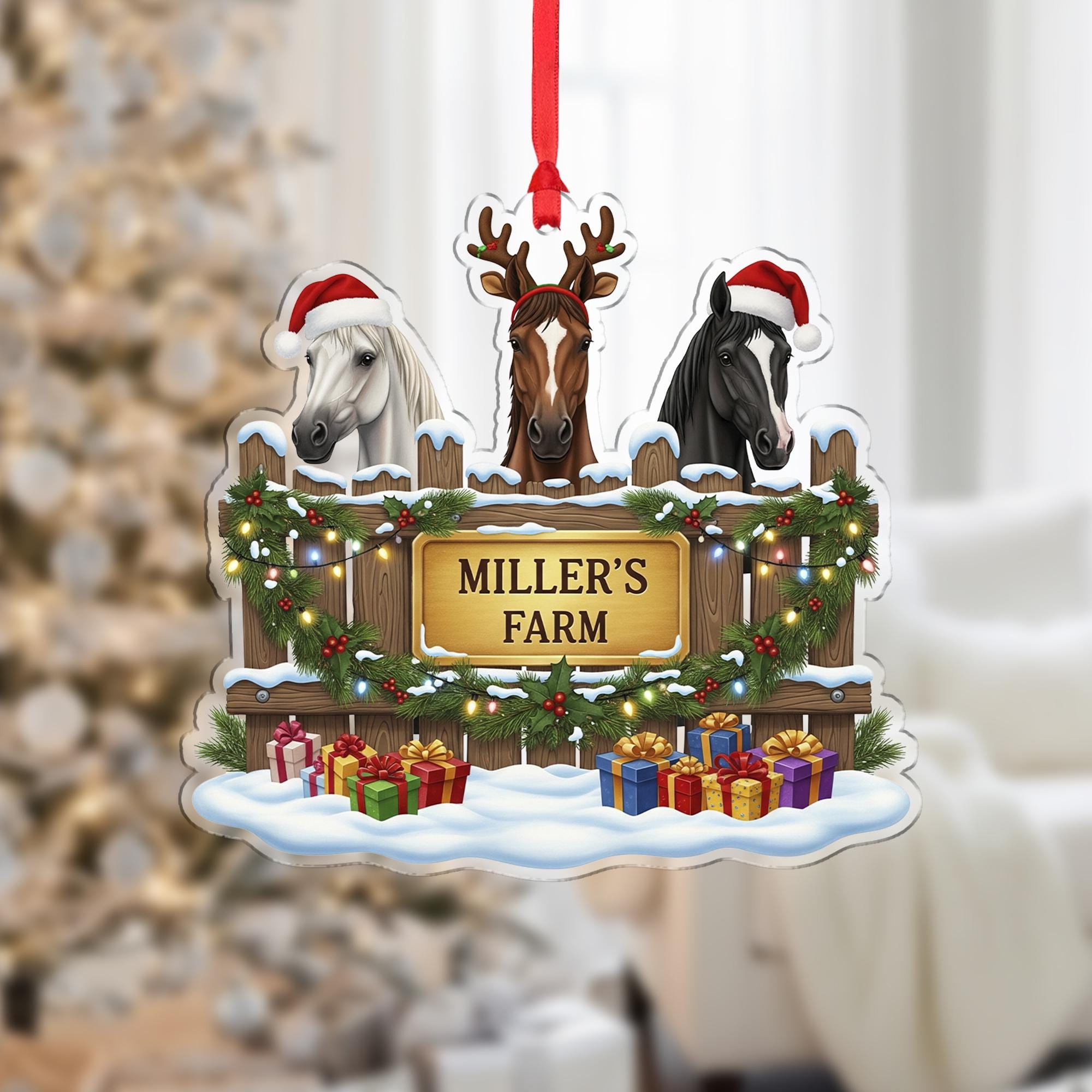 Personalized Horse Farm Christmas Ornament: Custom Barn, Family Name