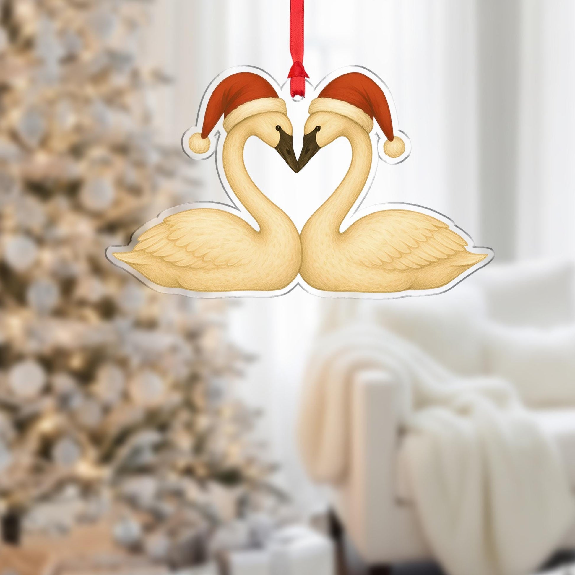 Swan Couple Christmas Ornament: Romantic Love Birds Tree Decoration