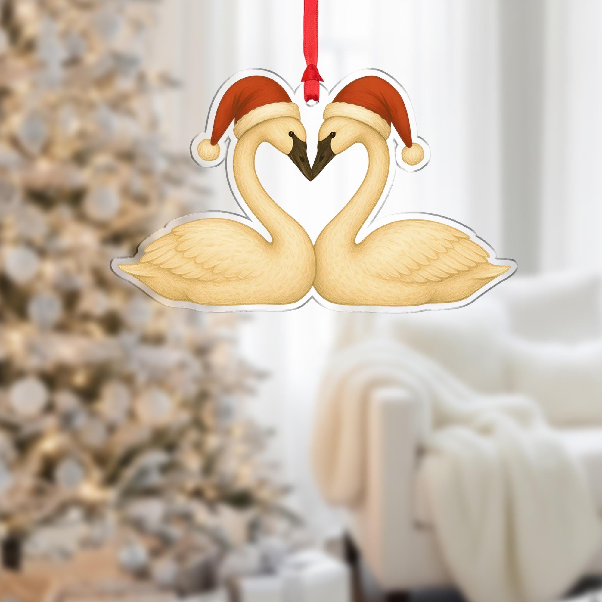 Swan Couple Christmas Ornament: Romantic Love Birds Tree Decoration