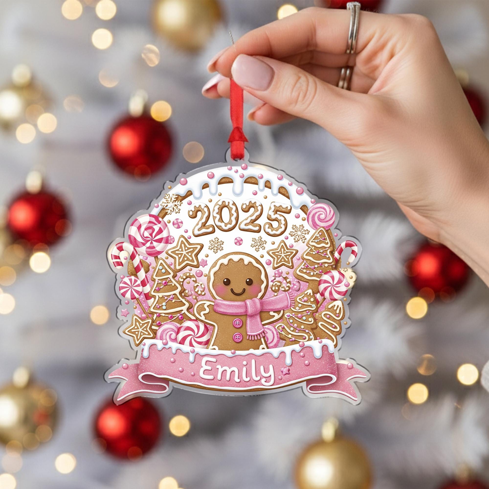Personalized 2025 Gingerbread Ornament: Custom Name Christmas Tree Hanging