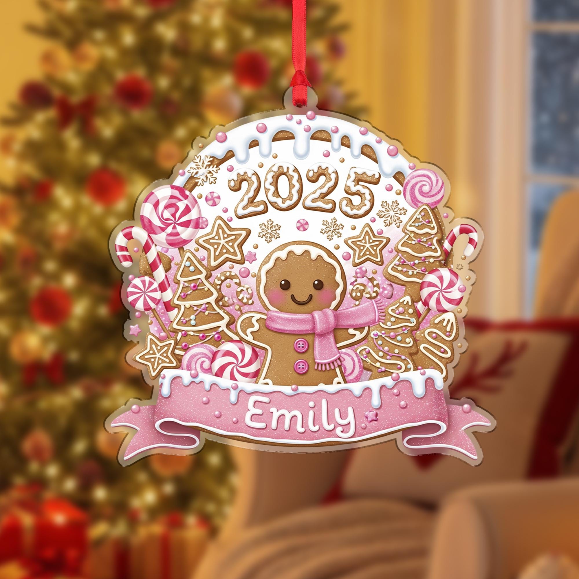 Personalized 2025 Gingerbread Ornament: Custom Name Christmas Tree Hanging