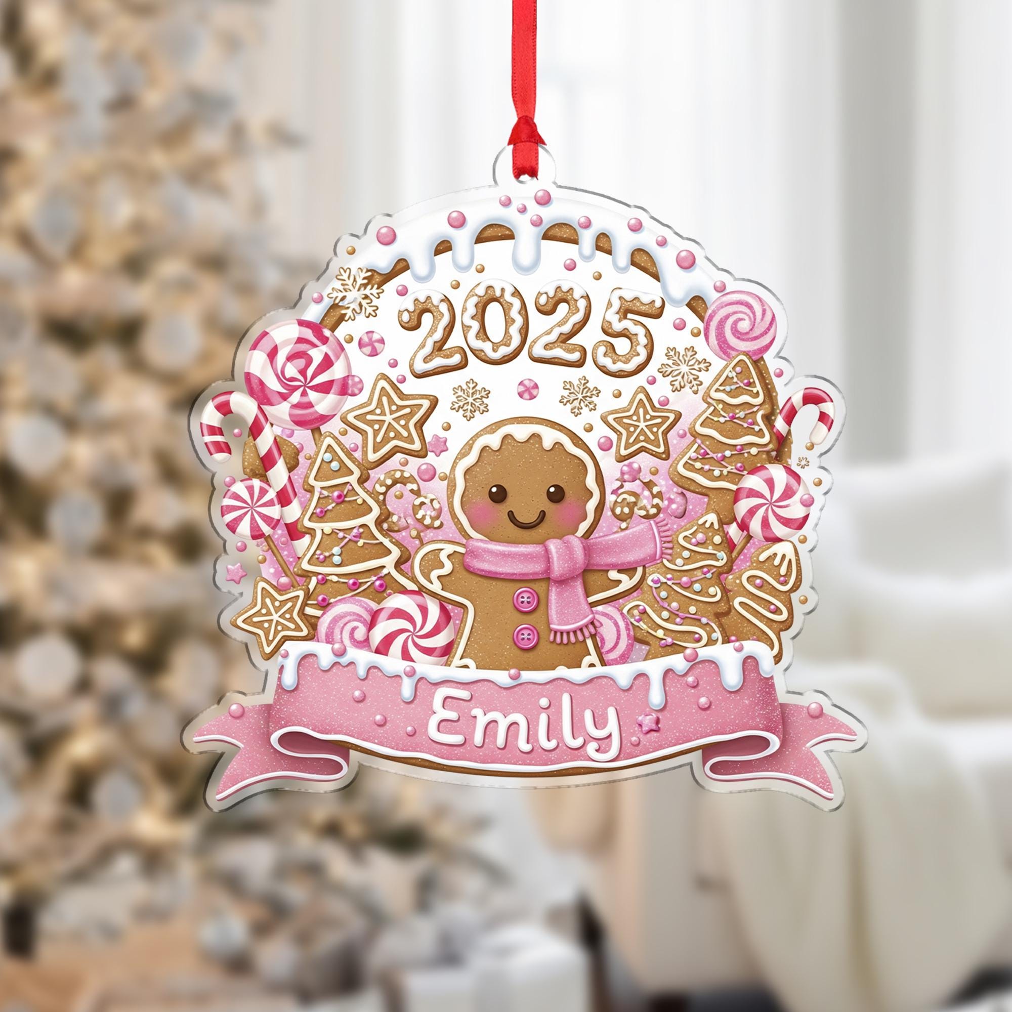 Personalized 2025 Gingerbread Ornament: Custom Name Christmas Tree Hanging