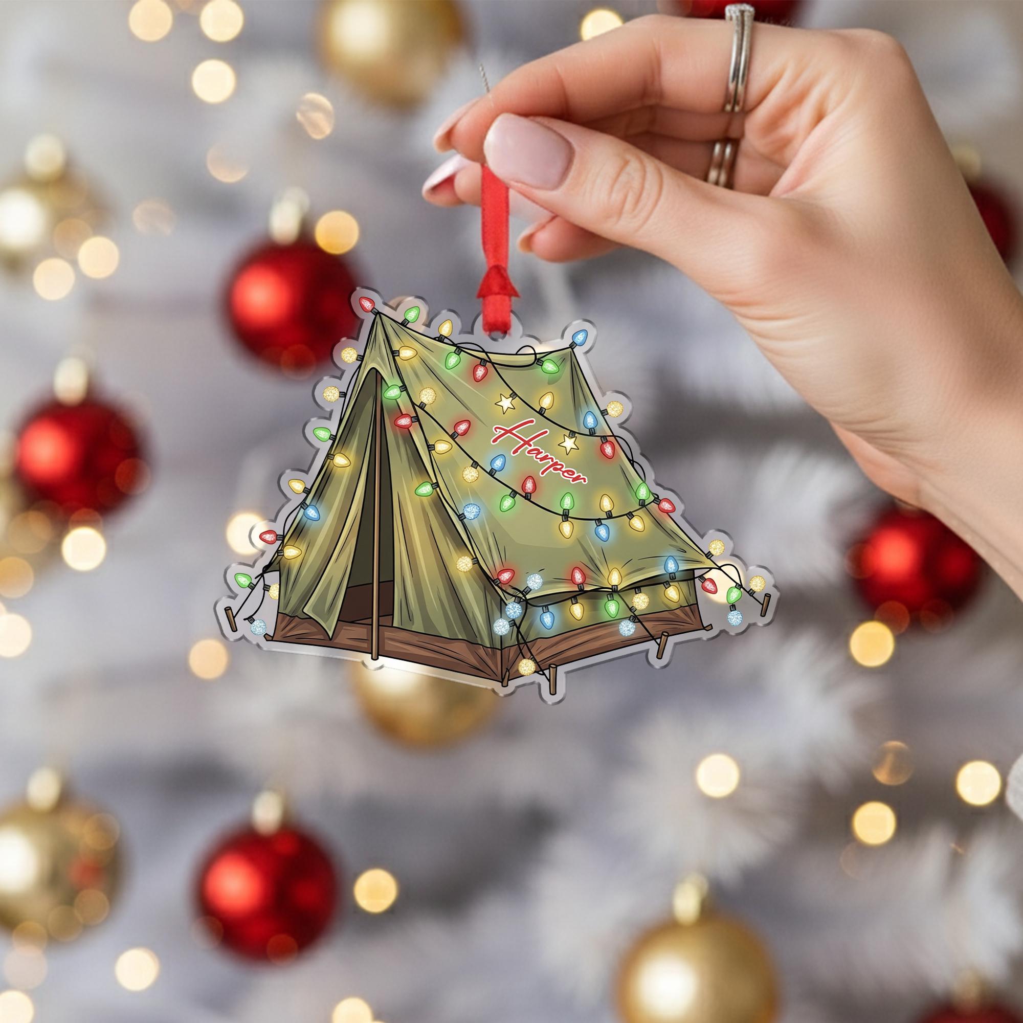 Personalized Camping Tent Christmas Ornament, Custom Camp Themed Holiday Decor, Adventure Lover Gift, First Christmas Ornament