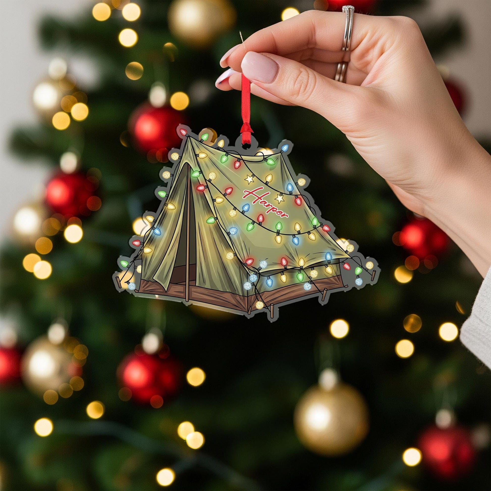 Personalized Camping Tent Christmas Ornament, Custom Camp Themed Holiday Decor, Adventure Lover Gift, First Christmas Ornament
