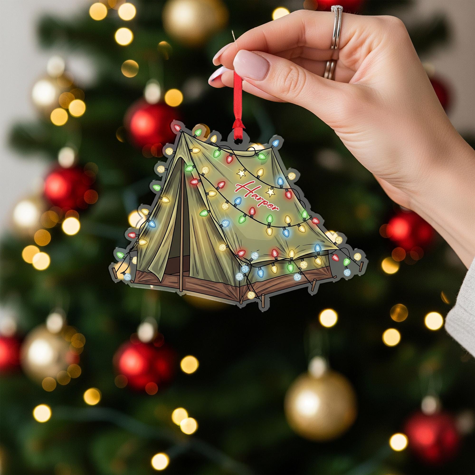 Personalized Camping Tent Christmas Ornament, Custom Camp Themed Holiday Decor, Adventure Lover Gift, First Christmas Ornament