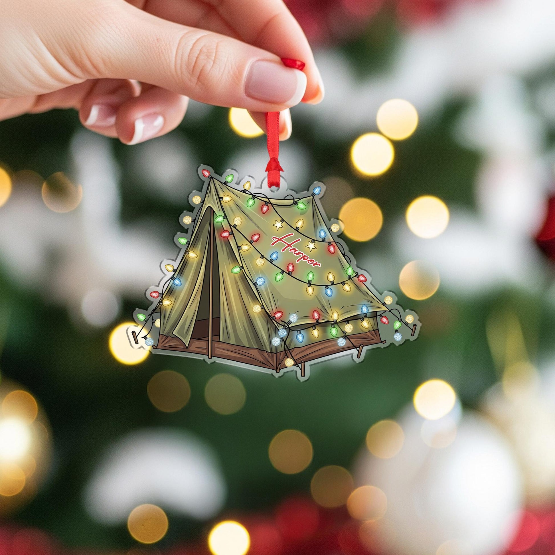 Personalized Camping Tent Christmas Ornament, Custom Camp Themed Holiday Decor, Adventure Lover Gift, First Christmas Ornament