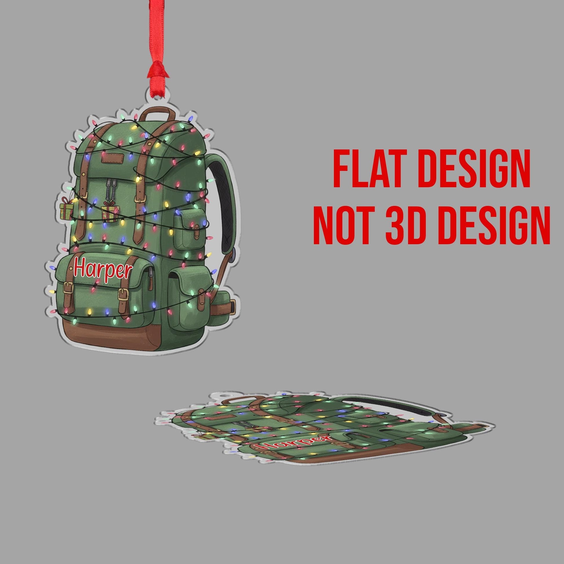 Personalized Hiking Backpack Ornament, Custom Name Hiker Gift, Camper Travel Christmas Keepsake