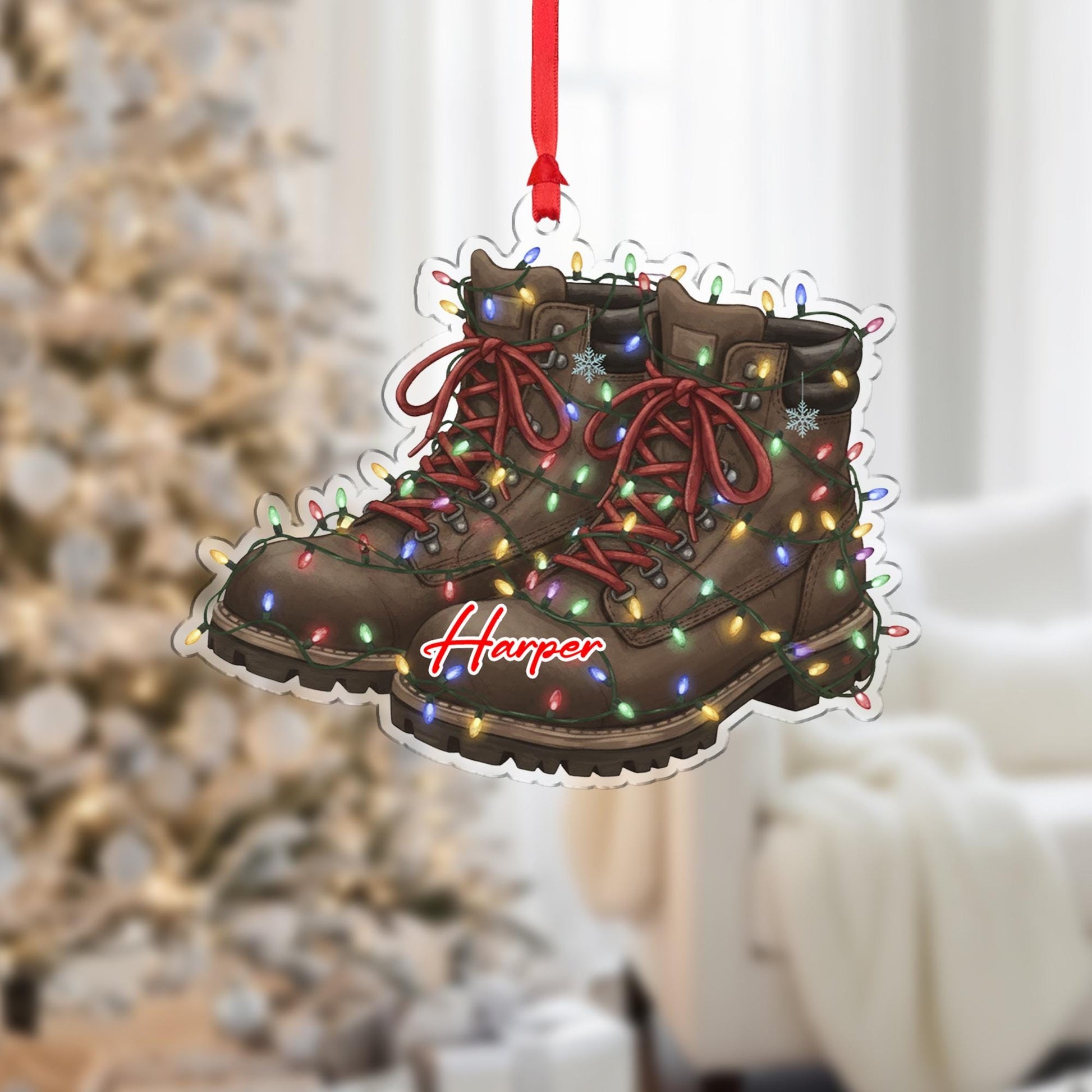 Personalized Hiking Boots Christmas Ornament with Name, Custom Boots Ornament, Outdoorsy Ornament, Camper Gift, Nature Lover, Adventure