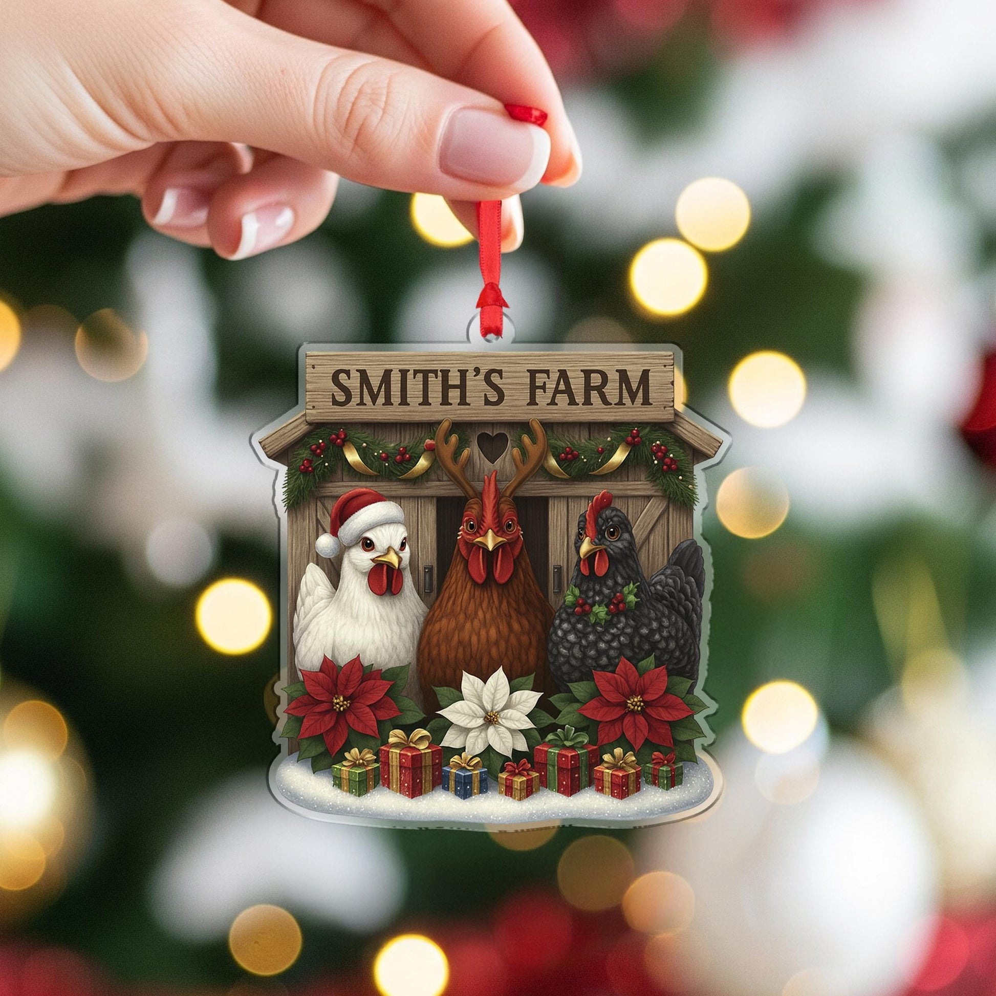 Personalized Chicken Ornament, Custom Farmhouse Christmas Decor, Rustic Xmas Gift for Chicken Lovers, Smith's Farm Holiday Decor