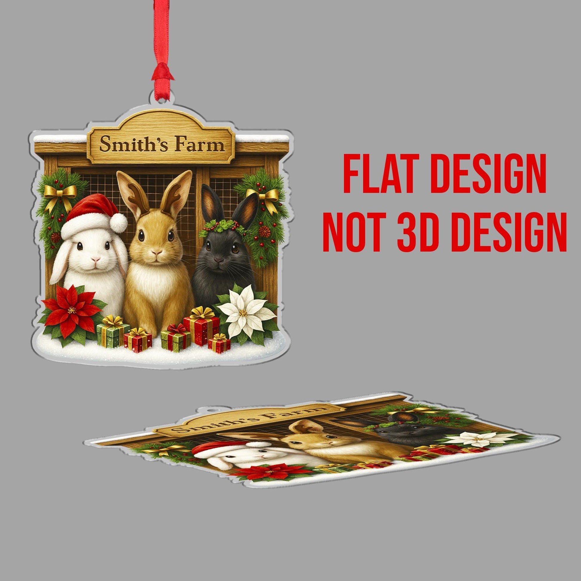 Personalized Rabbit Farm Christmas Ornament, Custom Bunny Family Name Decor, Farmhouse Rabbit Hutch Keepsake, Pet Lover Gift