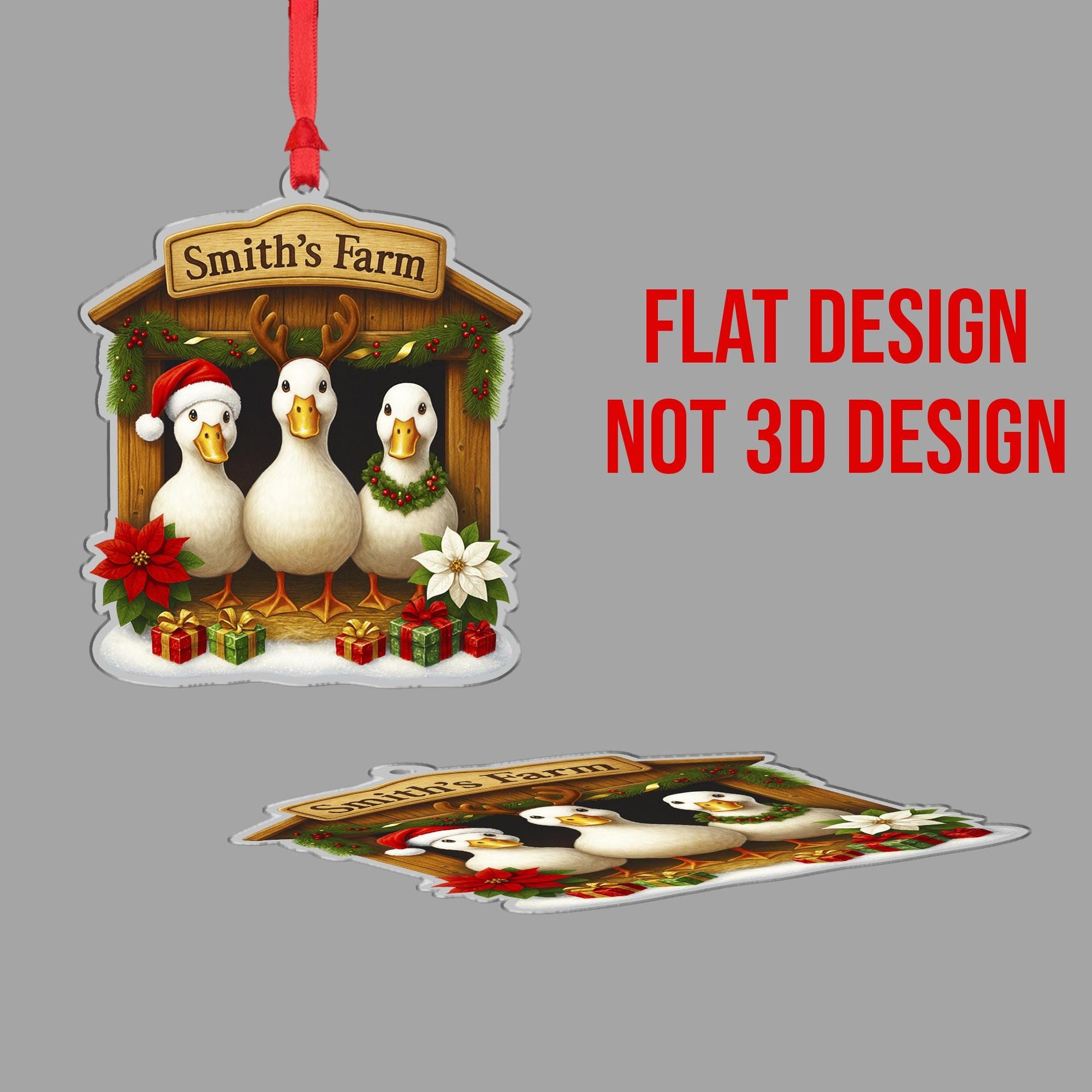 Personalized Christmas Duck Ornament, Farmhouse Decor, Custom Family Name Duck Farm, Holiday Duck Gift, Housewarming Gift