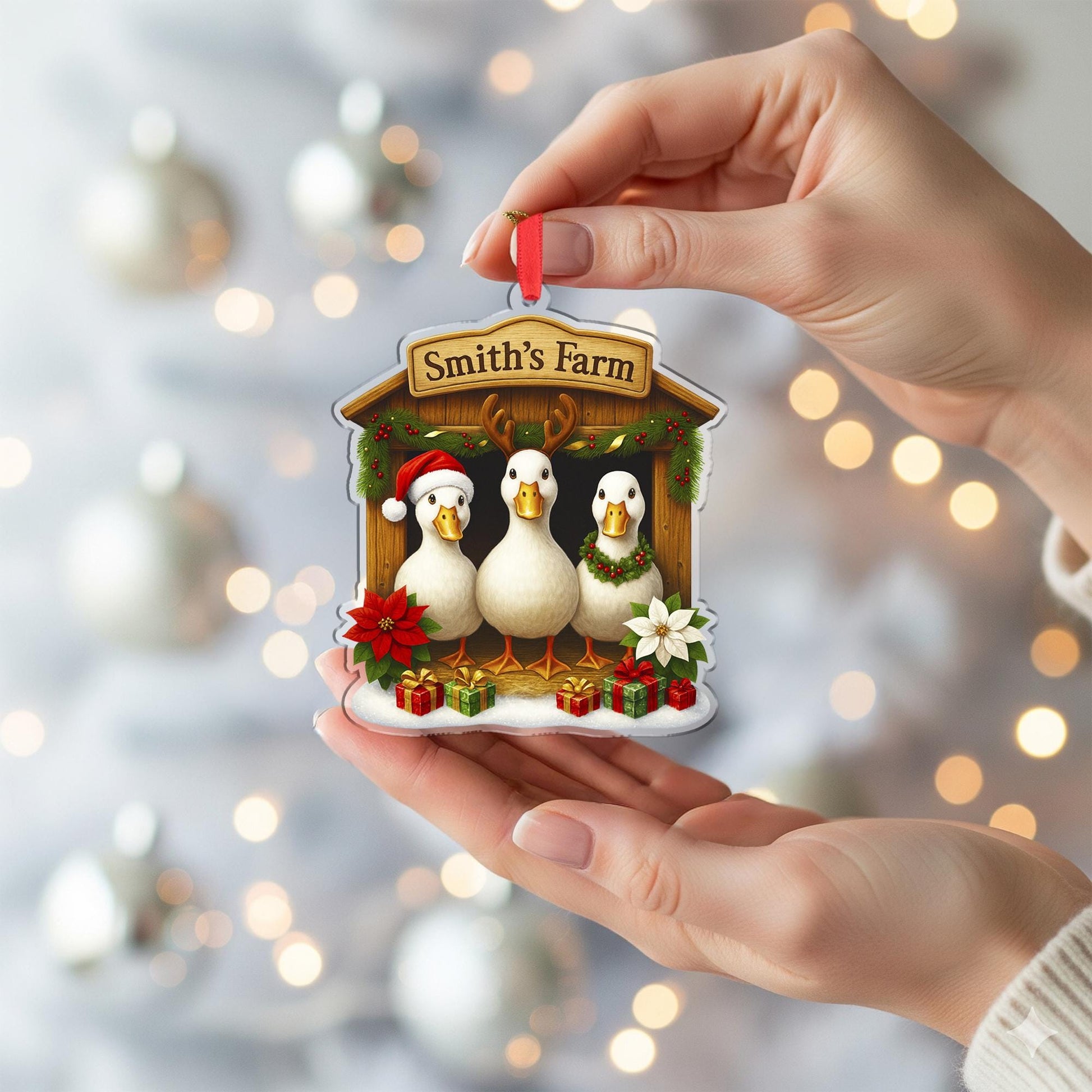 Personalized Christmas Duck Ornament, Farmhouse Decor, Custom Family Name Duck Farm, Holiday Duck Gift, Housewarming Gift