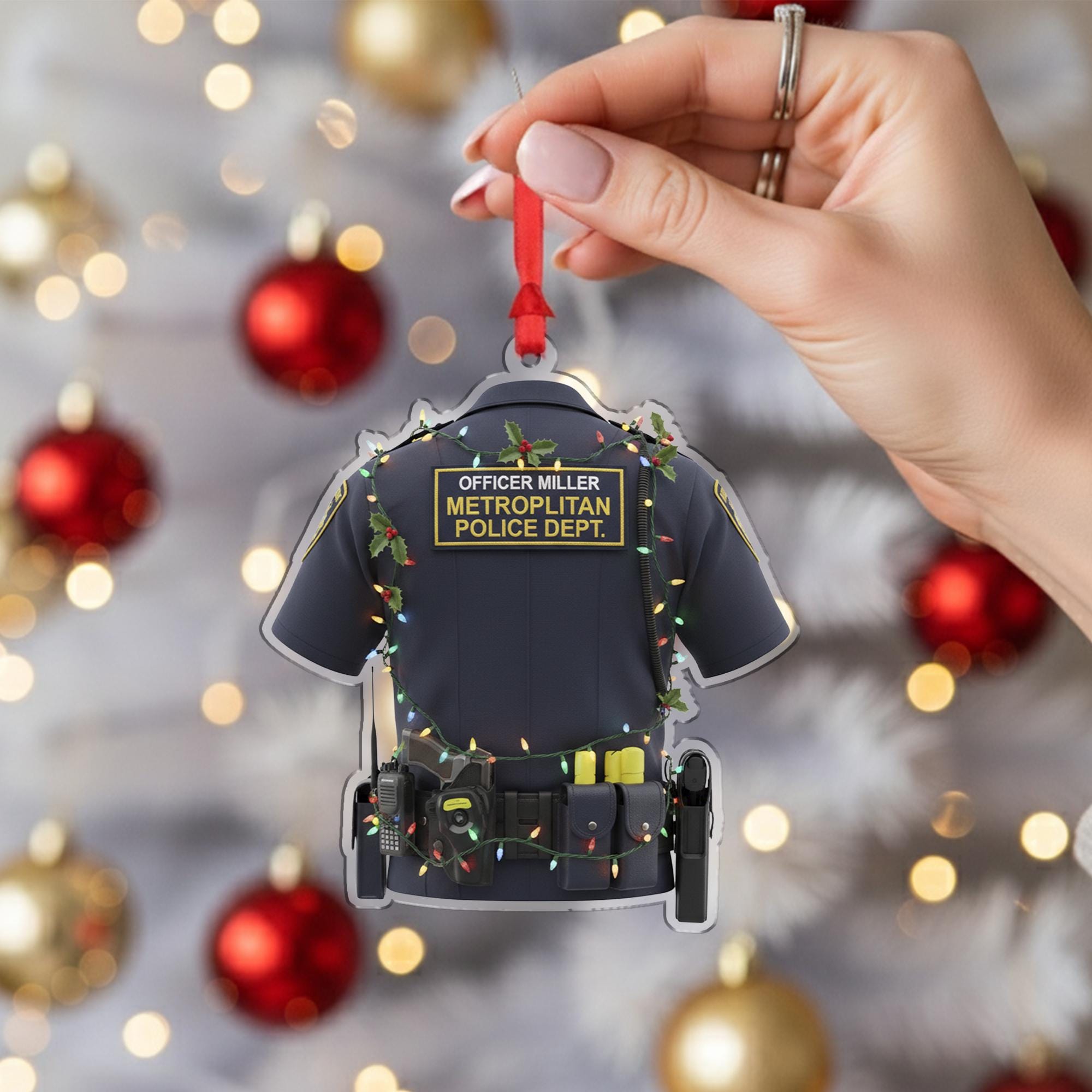 Personalized Police Officer Ornament – Custom Name Uniform Christmas Tree Decoration Gift