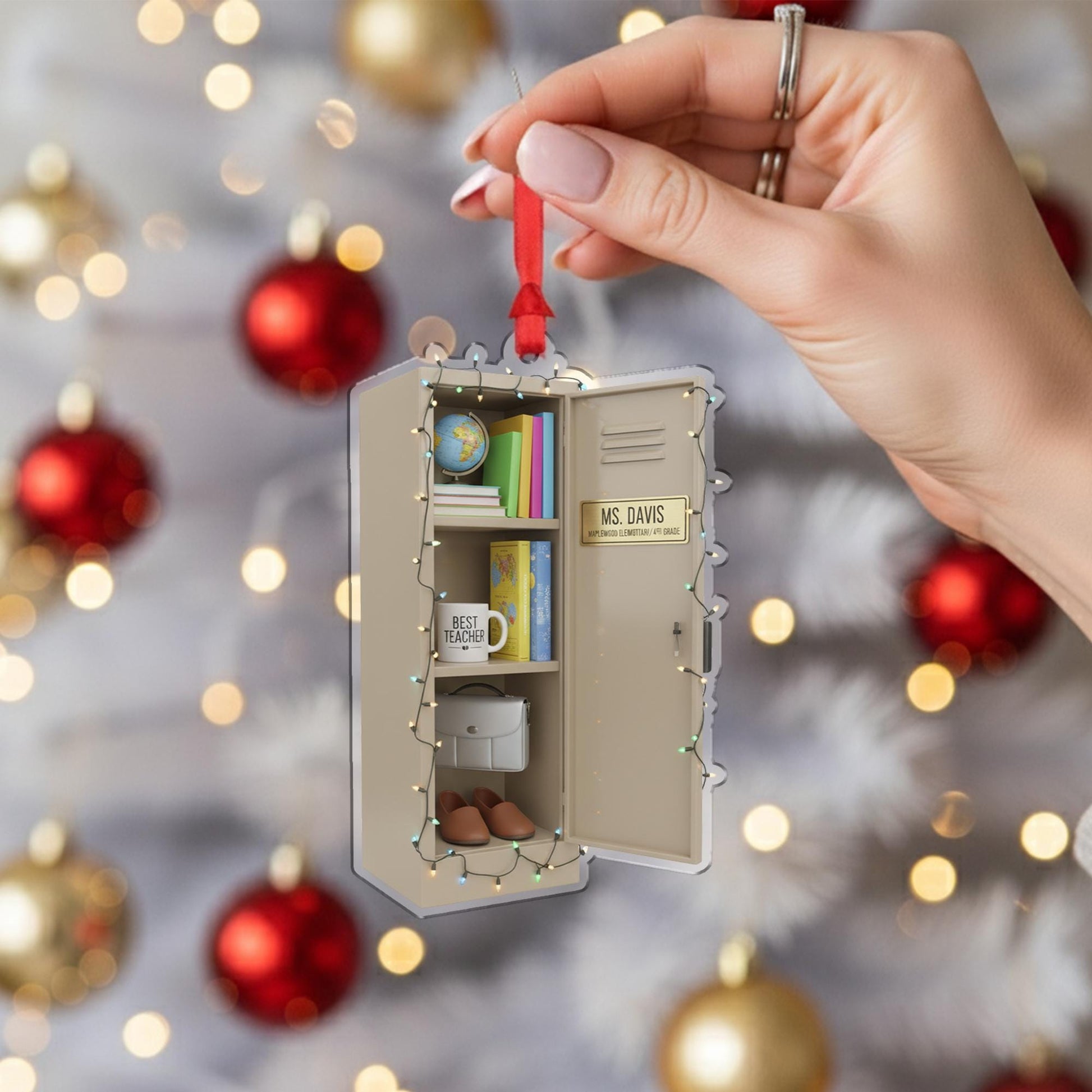 Personalized Teacher Ornament – Custom Name Locker Christmas Tree Decoration Gift