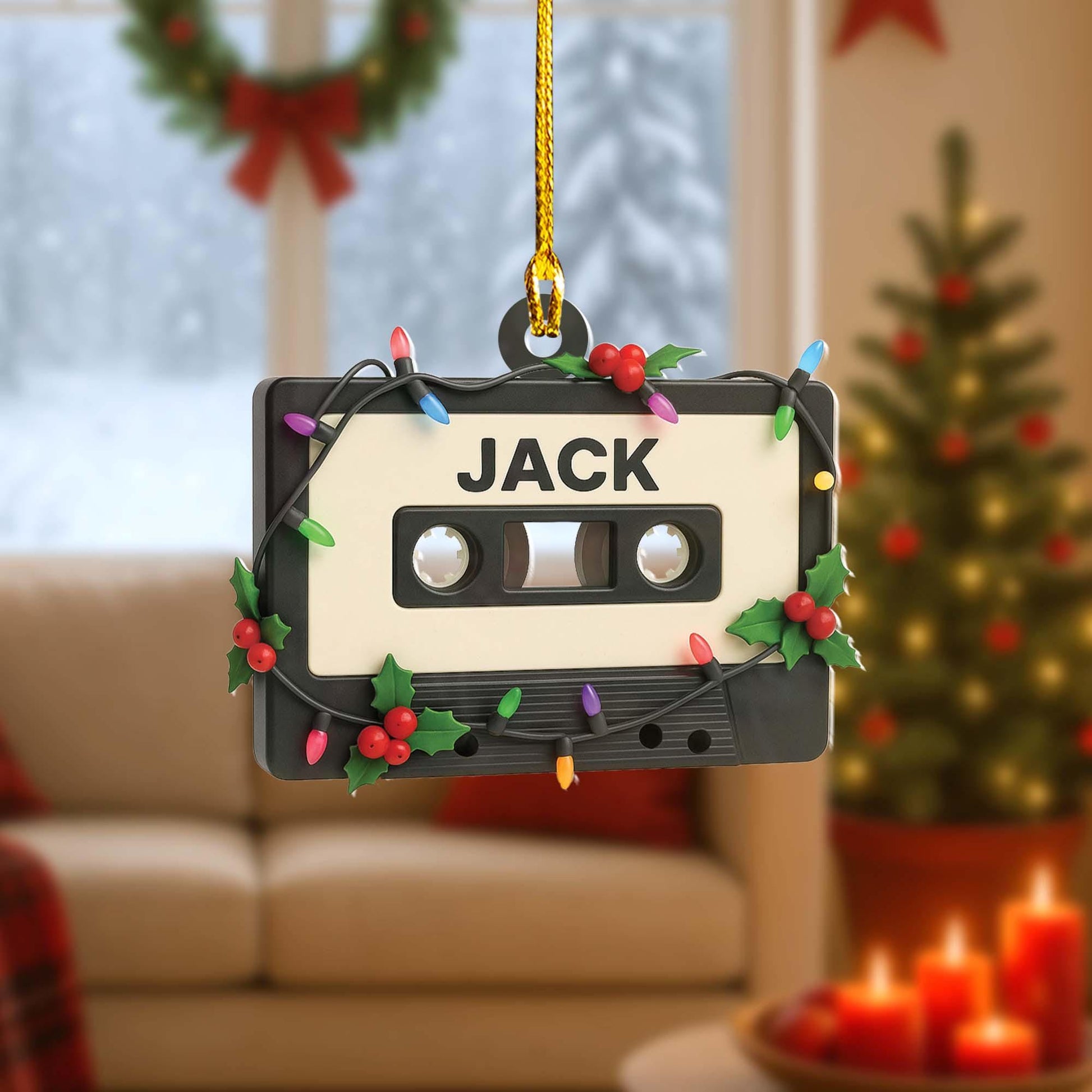 Personalized Cassette Tape Ornament – Custom Name Retro Music Christmas Tree Decoration Gift