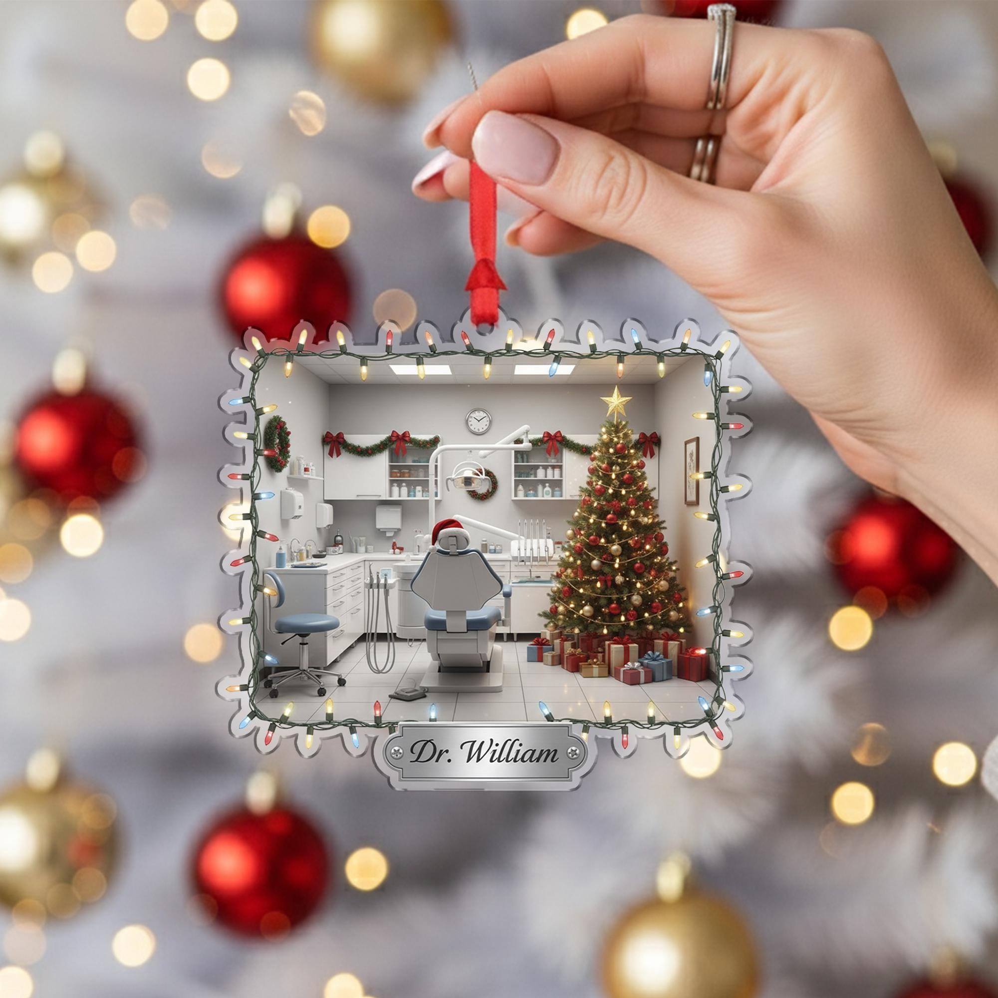 Personalized Dentist Christmas Ornament, Custom Dental Office Holiday Gift, Tooth Doctor Tree Decoration for Hygienist