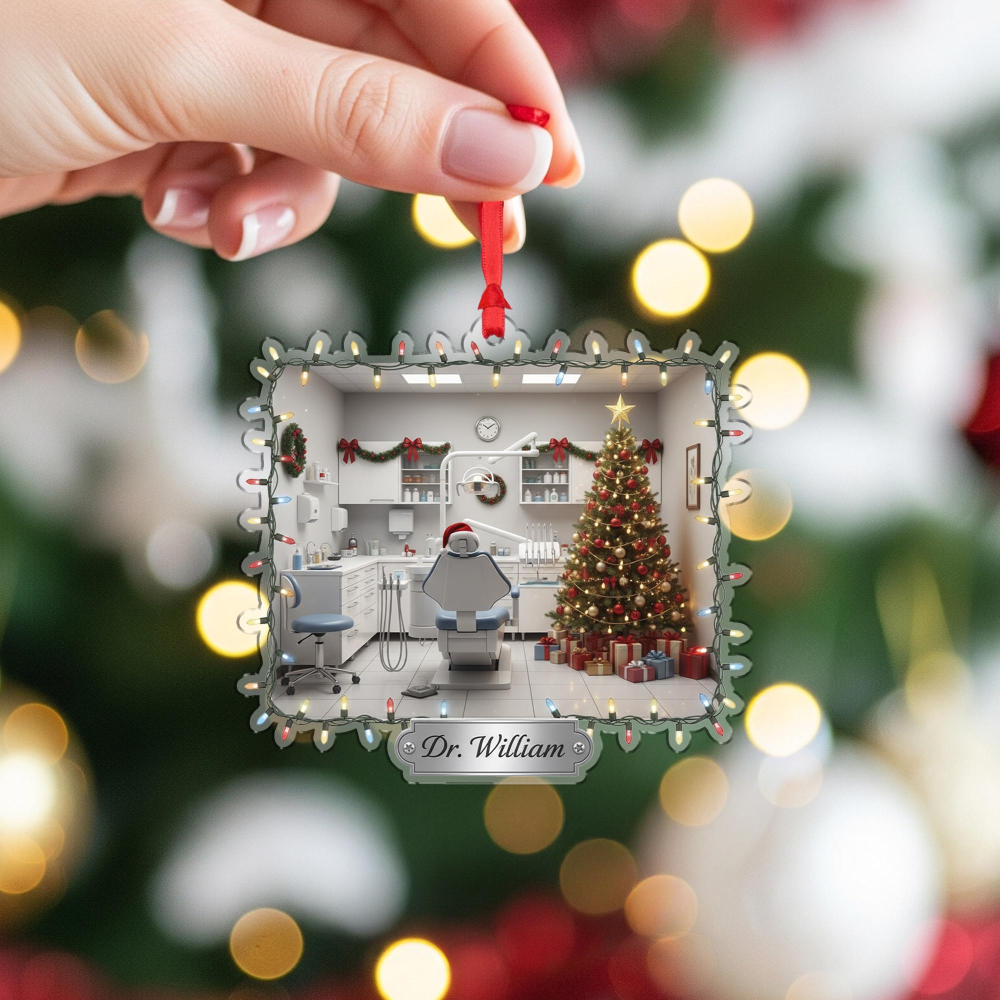 Personalized Dentist Christmas Ornament, Custom Dental Office Holiday Gift, Tooth Doctor Tree Decoration for Hygienist