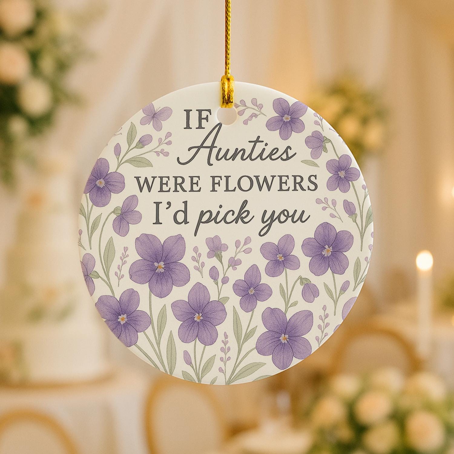 Personalized Auntie Ornament – Custom Birth Month Flower Ceramic Christmas Tree Gift
