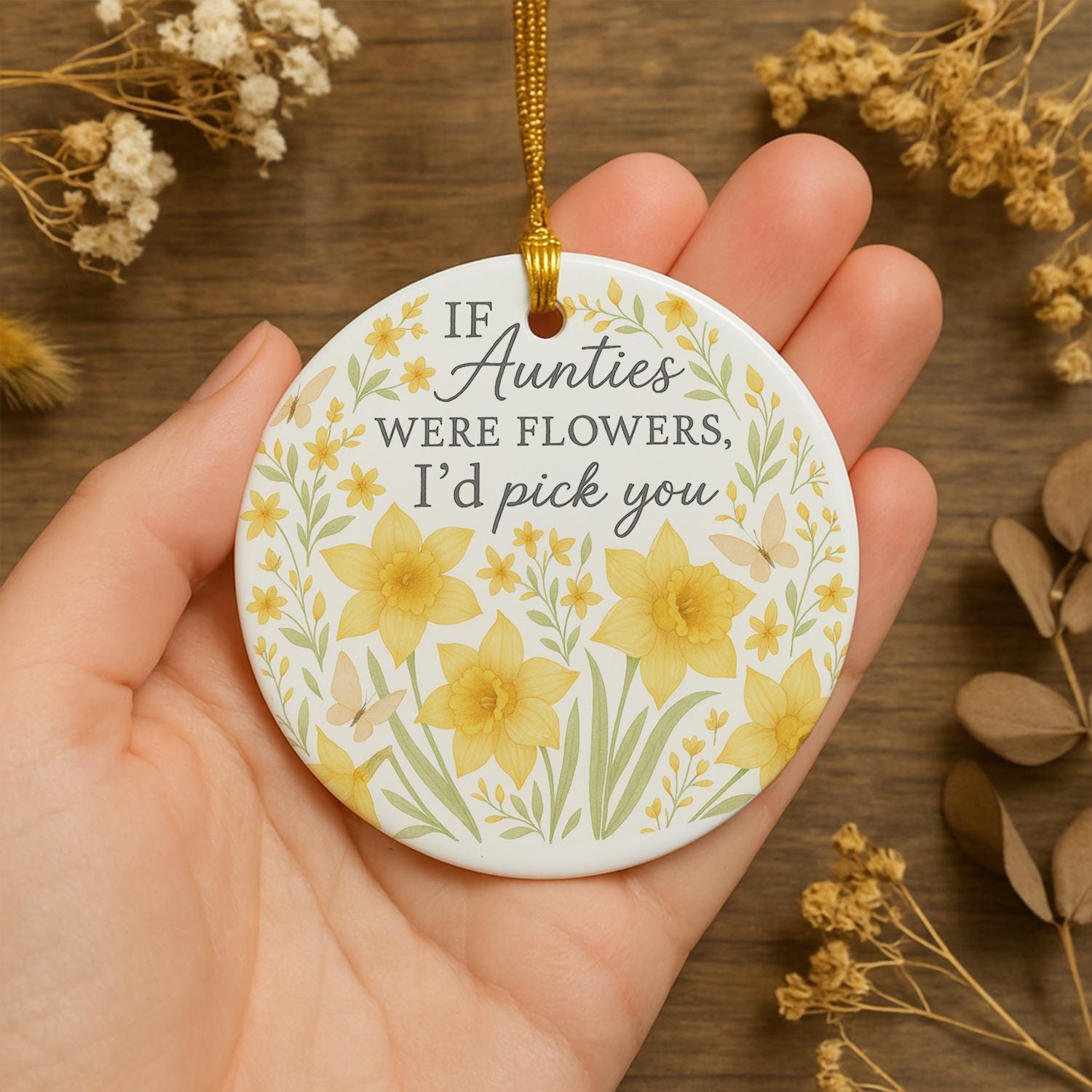 Personalized Auntie Ornament – Custom Birth Month Flower Ceramic Christmas Tree Gift