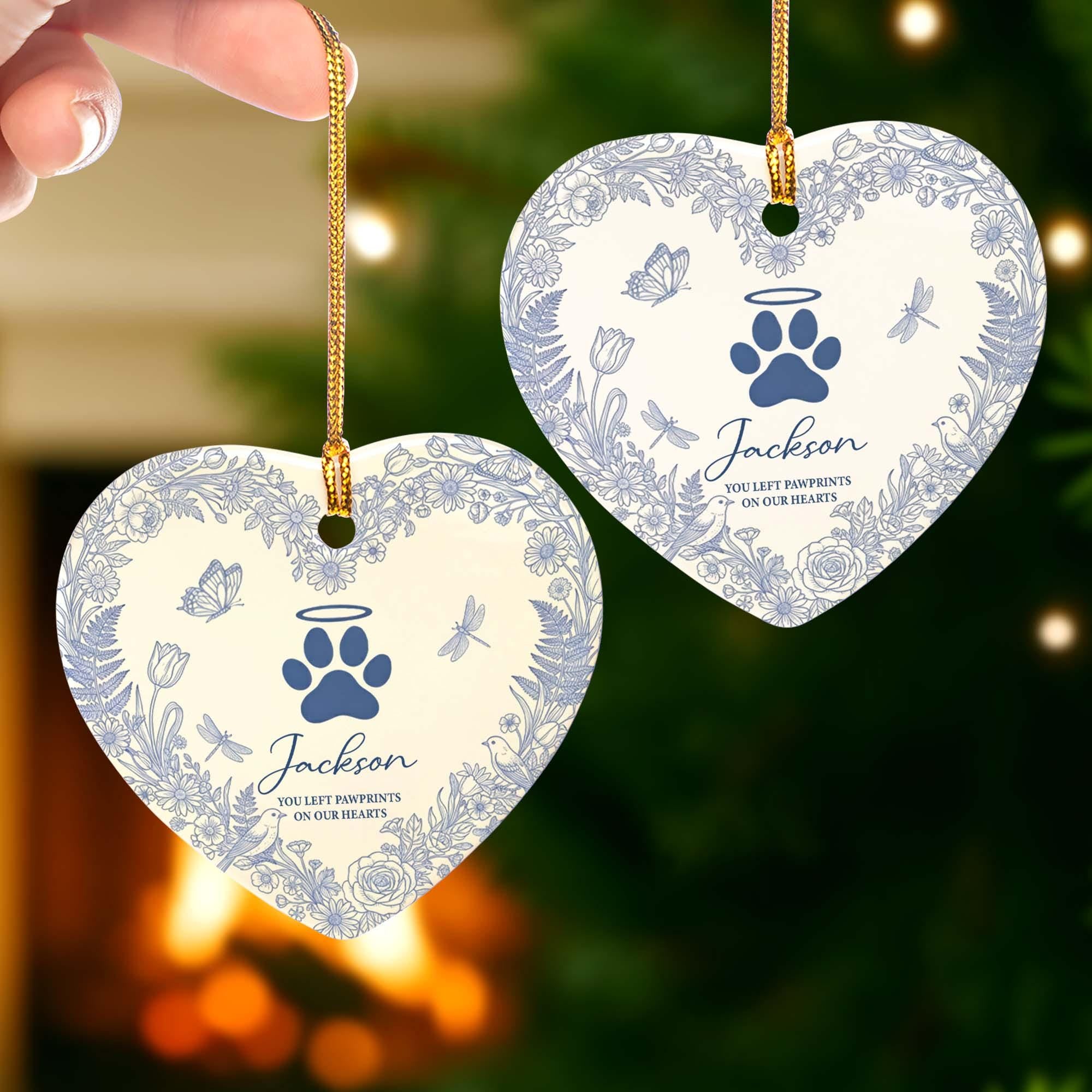 Personalized Pet Memorial Ornament – Custom Name Heart Ceramic Keepsake with Paw Print