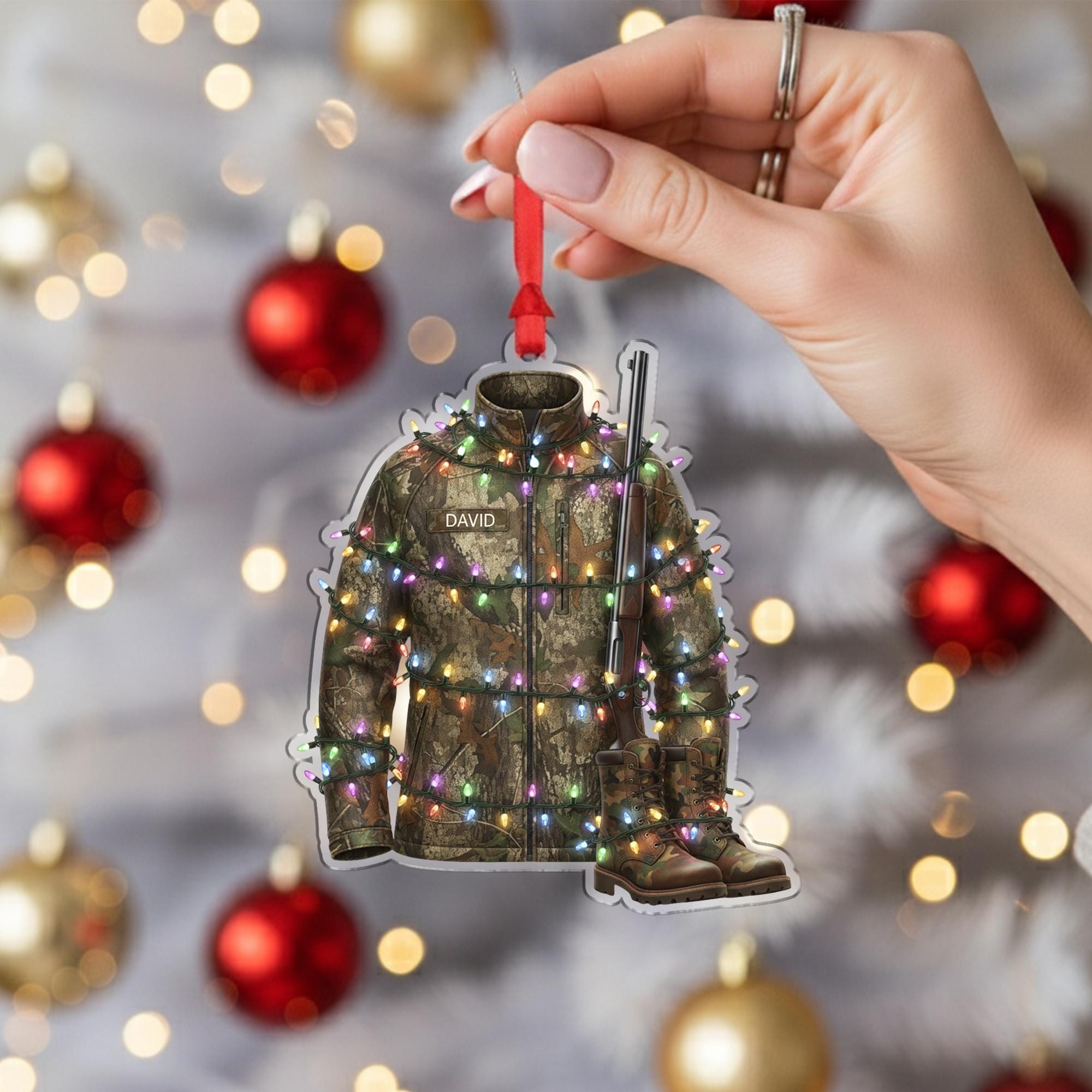Personalized Hunting Christmas Ornament: Camo Jacket Hunter Gift