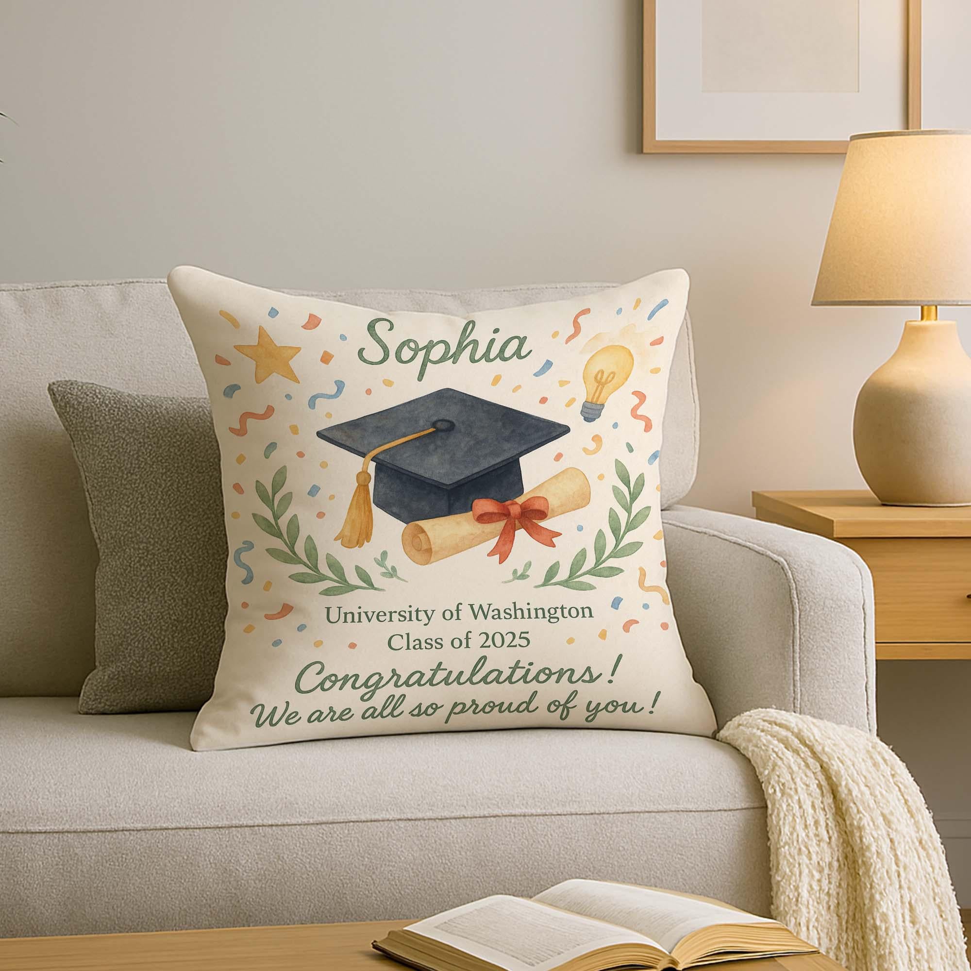 Personalized Graduation Pillow – Custom Name University Class of 2025 Gift Cushion