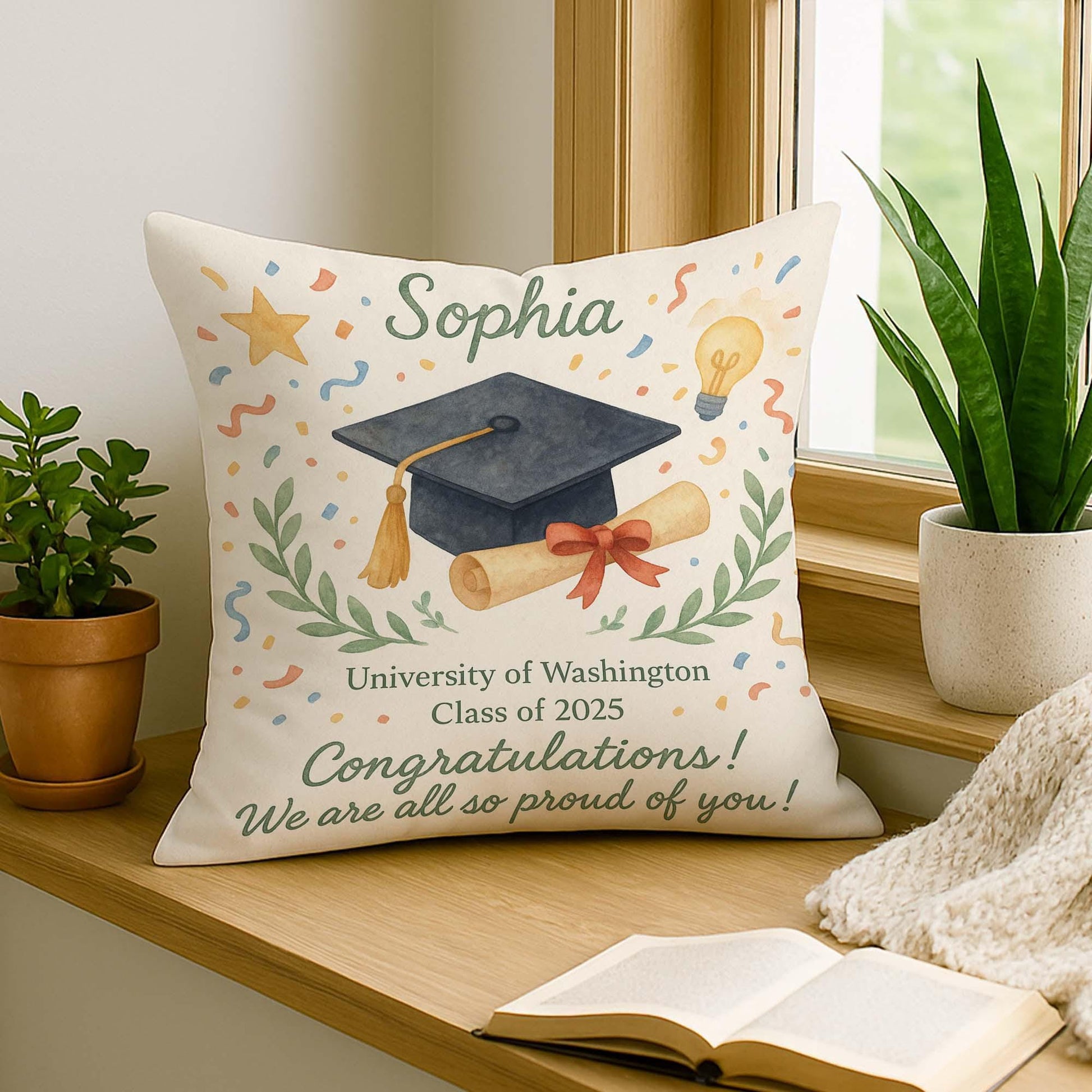 Personalized Graduation Pillow – Custom Name University Class of 2025 Gift Cushion