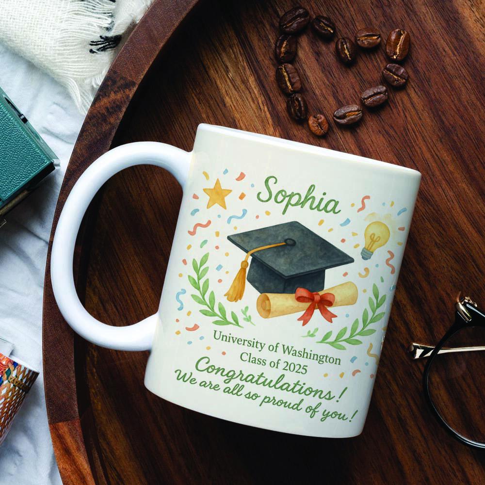 Personalized Graduation Mug – Custom Name School Class of 2025 Coffee Cup Gift