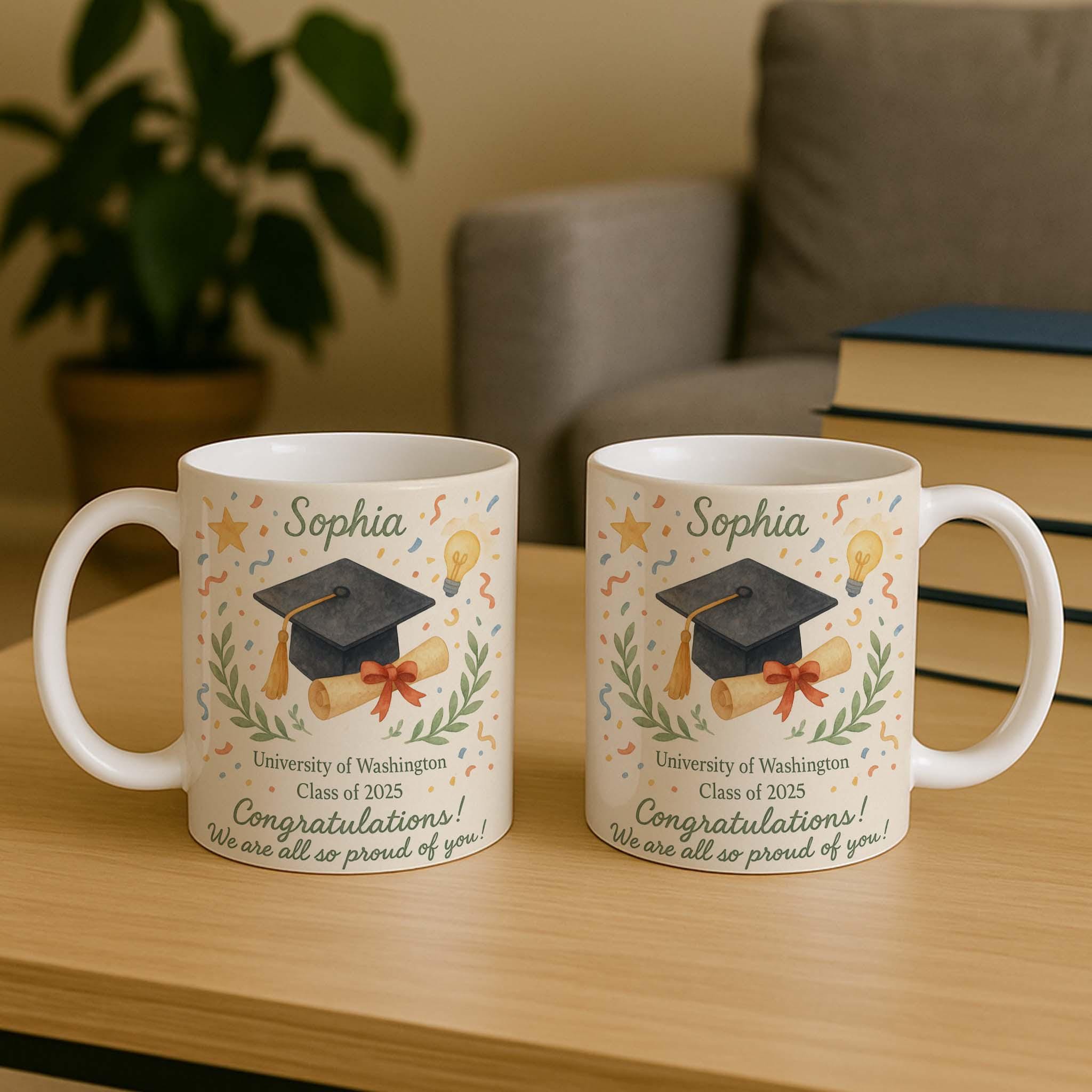 Personalized Graduation Mug – Custom Name School Class of 2025 Coffee Cup Gift