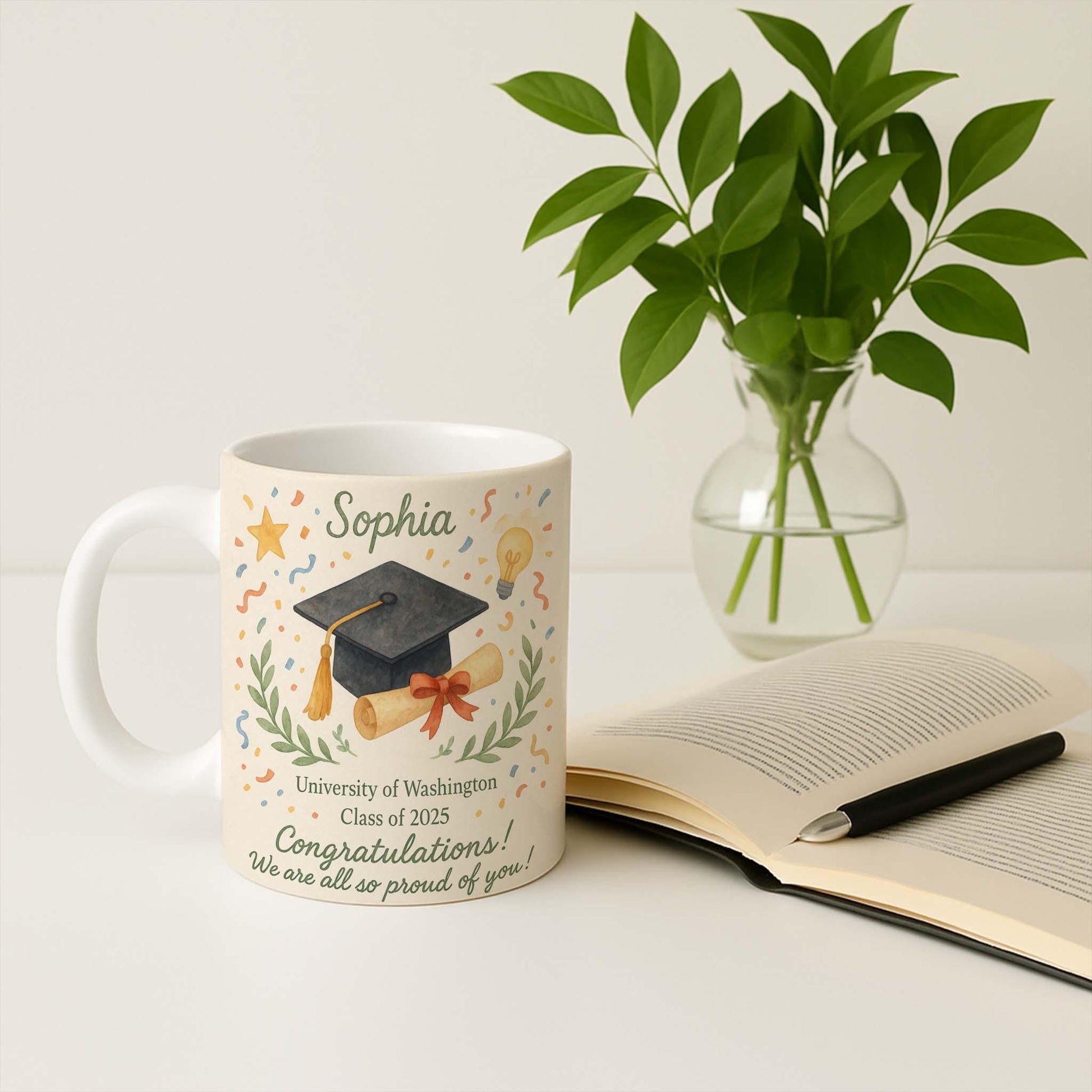 Personalized Graduation Mug – Custom Name School Class of 2025 Coffee Cup Gift