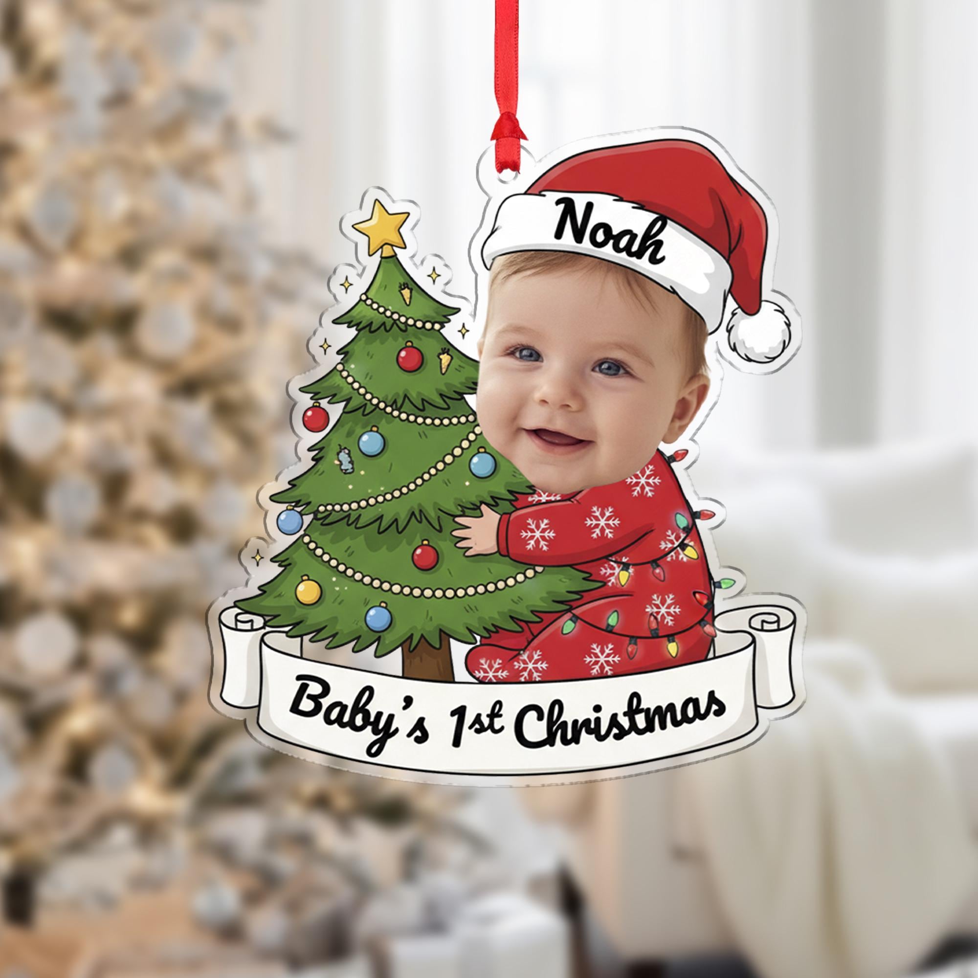 Personalized Baby’s First Christmas Ornament – Custom Photo Holiday Keepsake with Name & Tree