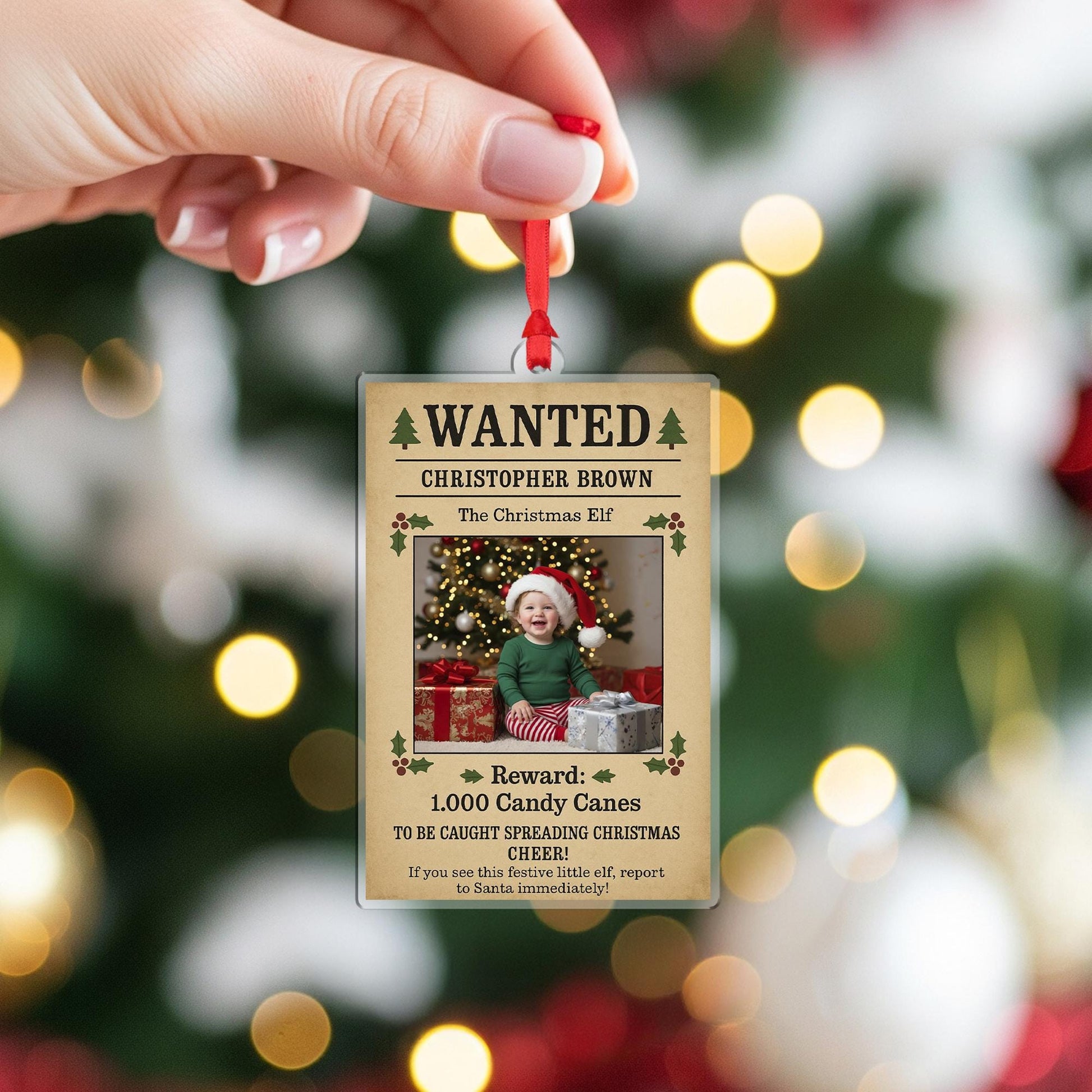 Personalized Wanted Poster Christmas Ornament – Custom Photo Holiday Gift, KidXmas Gifts
