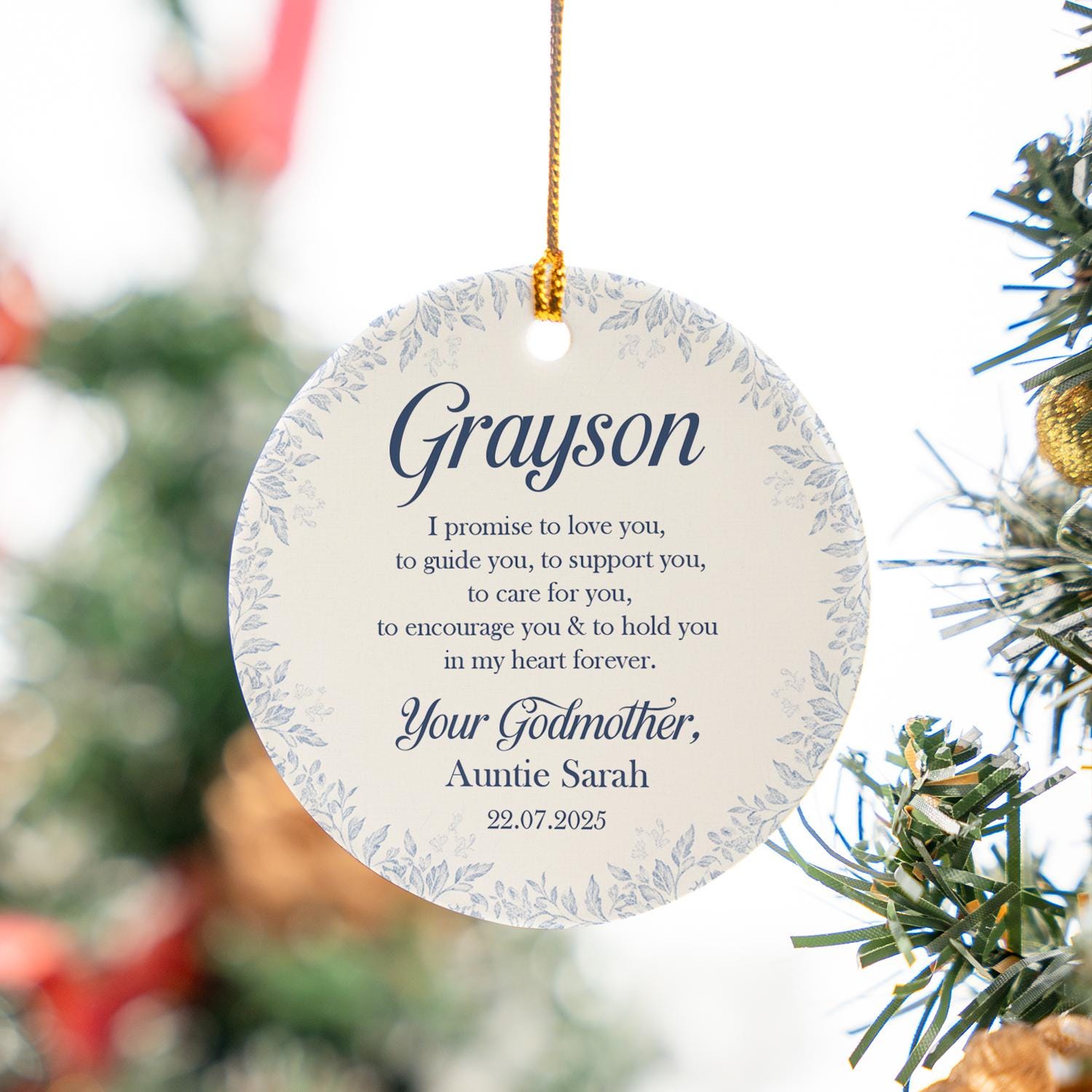 Personalized Godparent Ornament – Custom Name Godchild Gift Ceramic Keepsake with Date