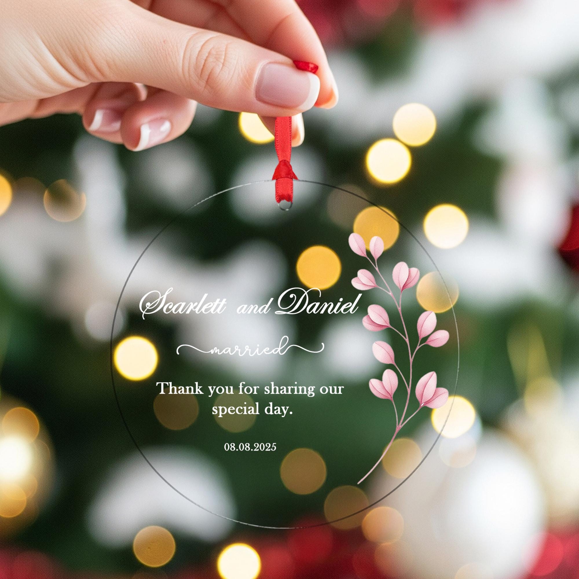 Personalized Wedding Ornament – Custom Glass Married Couple Keepsake with Names & Date