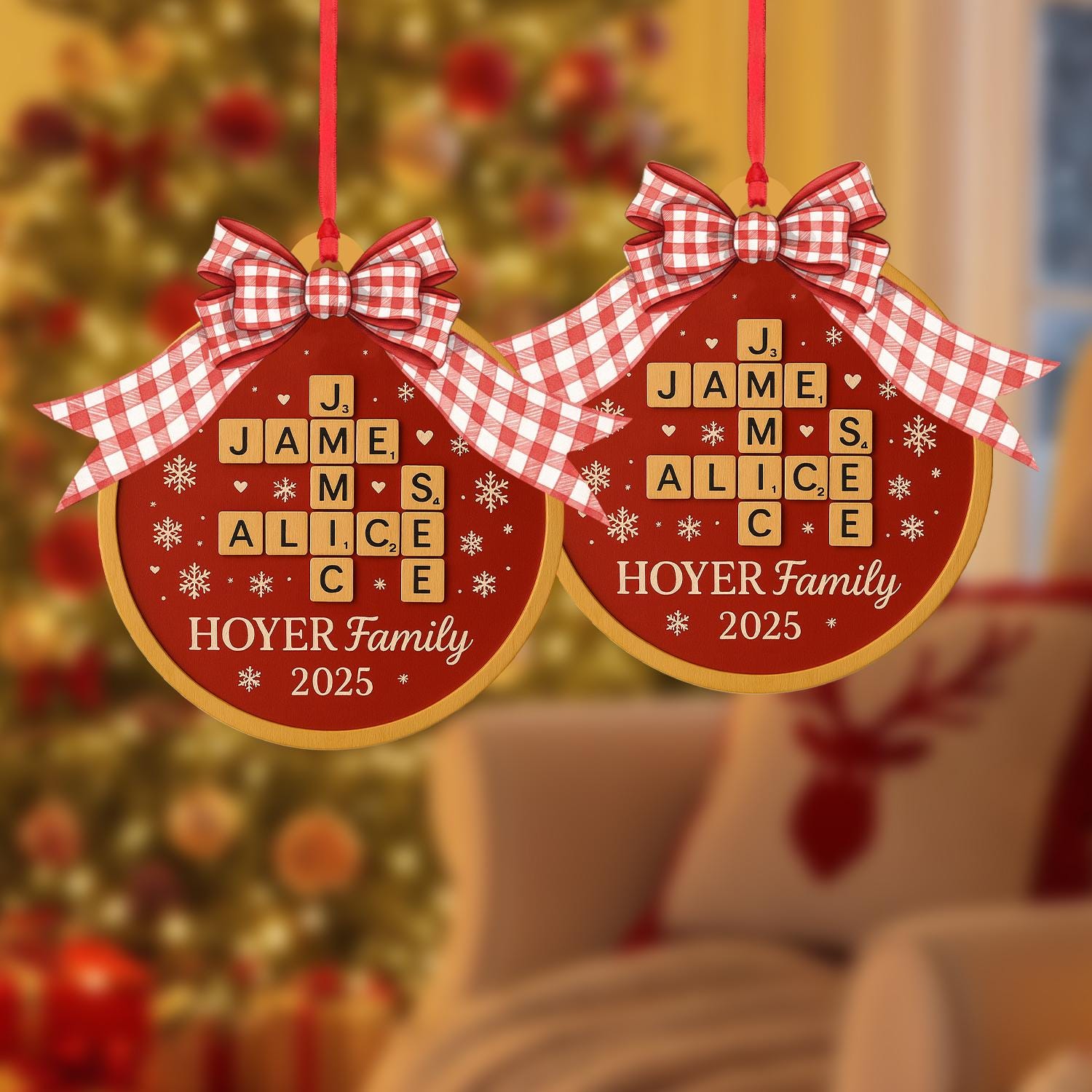 Personalized Family Name Ornament – Custom Crossword Christmas Decoration with Year