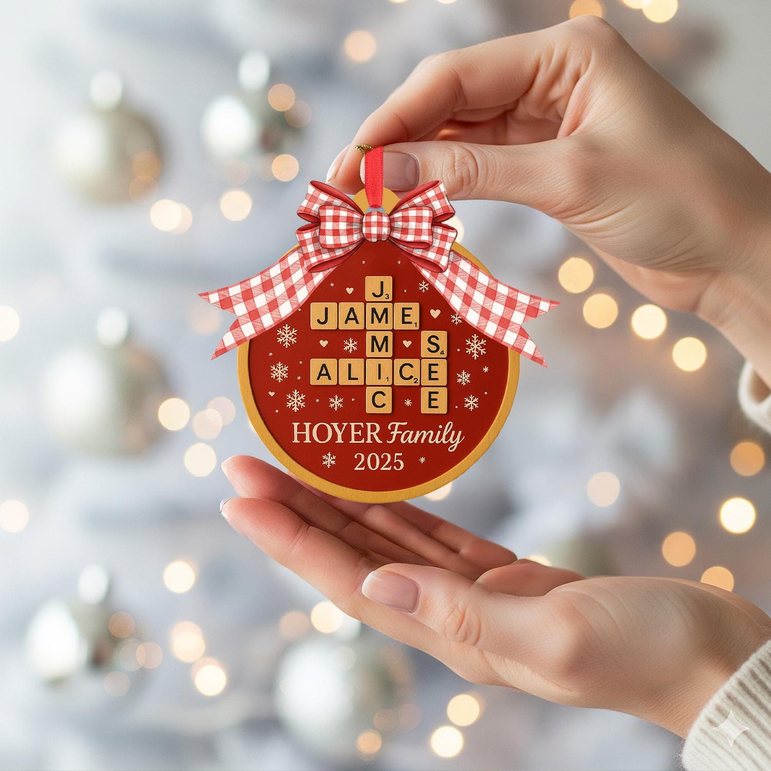 Personalized Family Name Ornament – Custom Crossword Christmas Decoration with Year