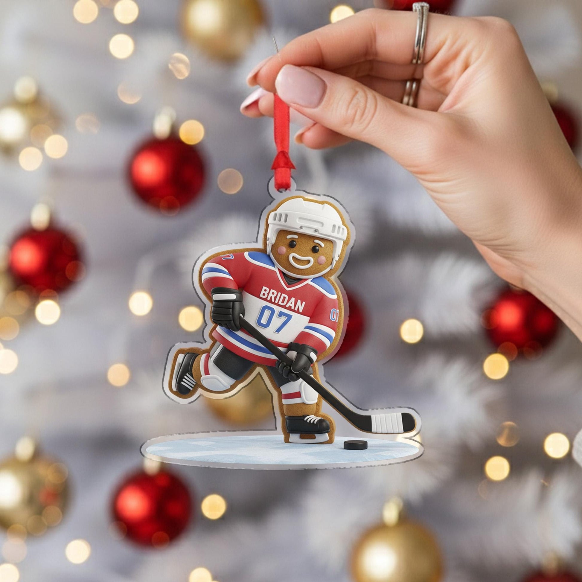 Personalized Hockey Ornament – Custom Gingerbread Player Christmas Gift with Name & Number
