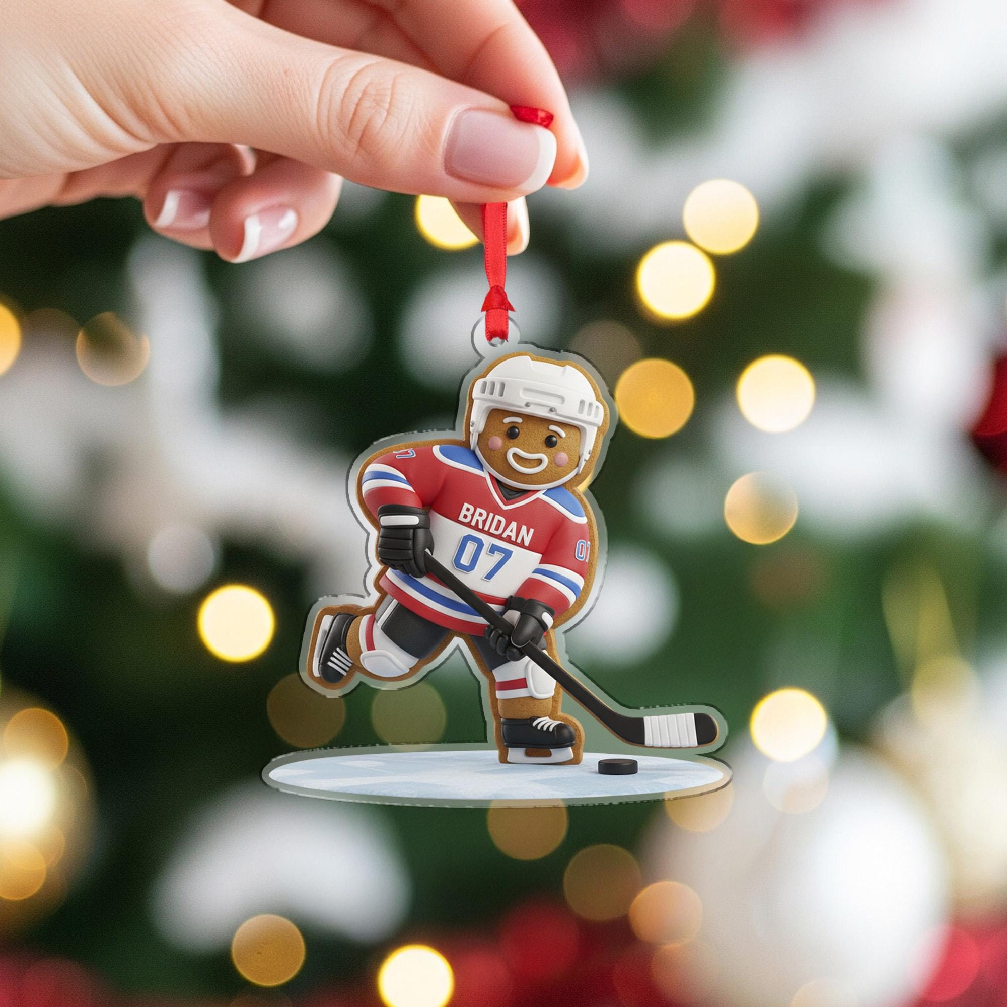 Personalized Hockey Ornament – Custom Gingerbread Player Christmas Gift with Name & Number