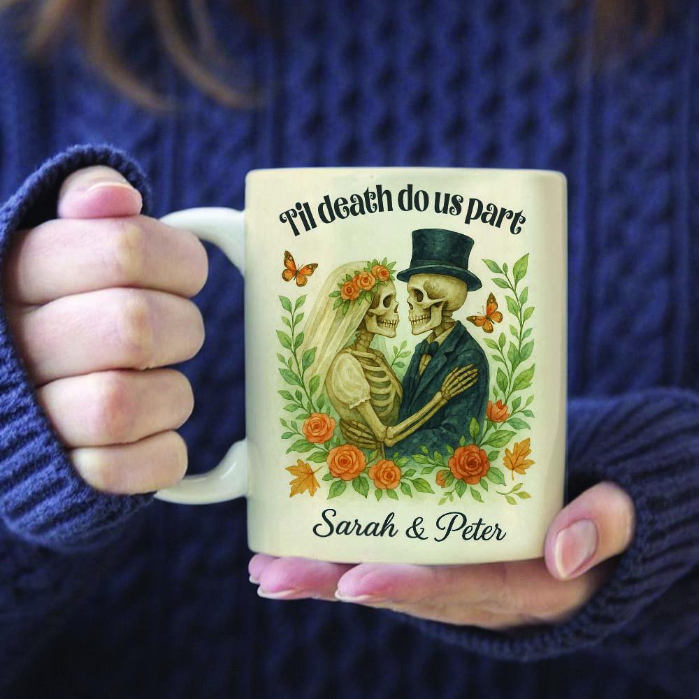 Til Death Do Us Part Mug – Personalized Skeleton Couple Coffee Cup Gothic Wedding Gift