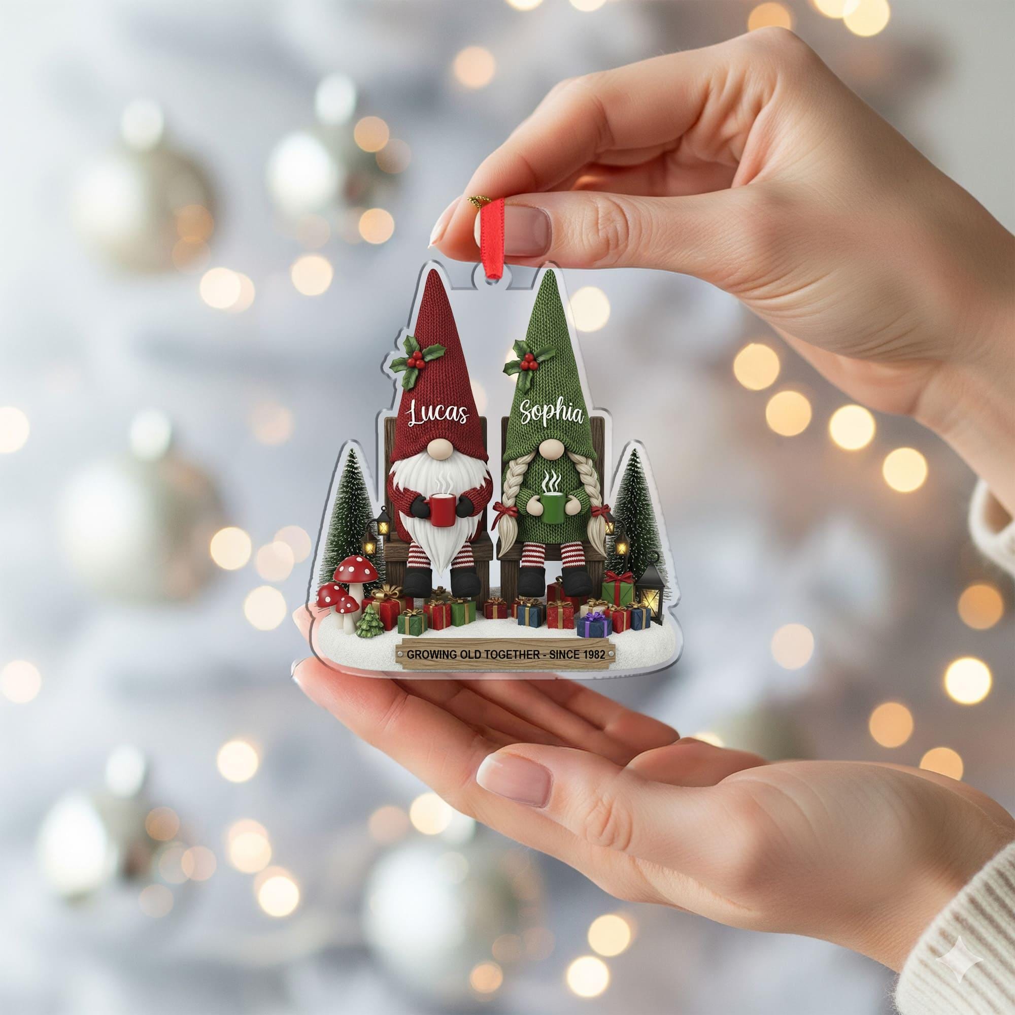 Personalized Couple Gnome Christmas Ornament: Custom Holiday Decoration