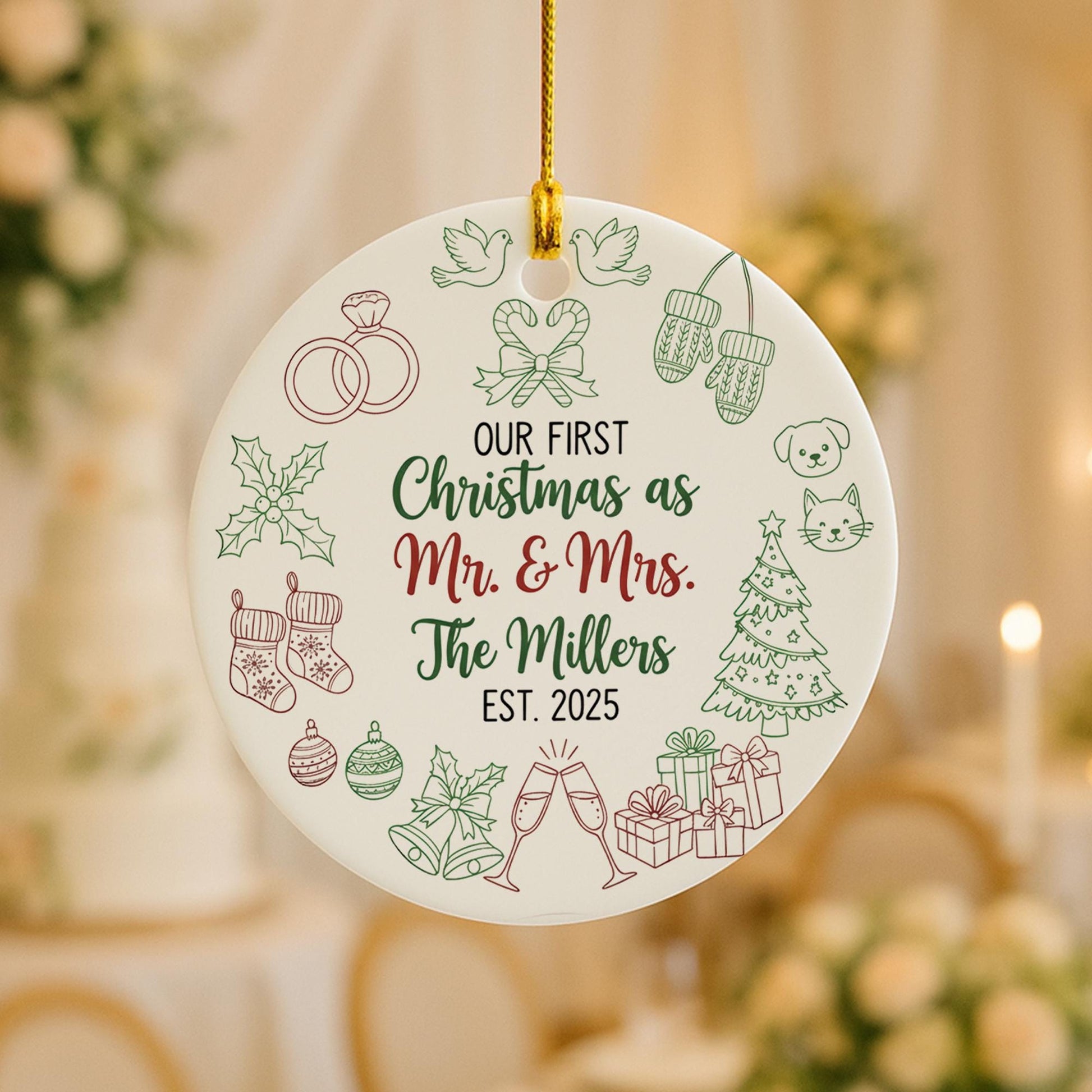 Personalized Mr & Mrs First Christmas Ornament: Newlywed Gift