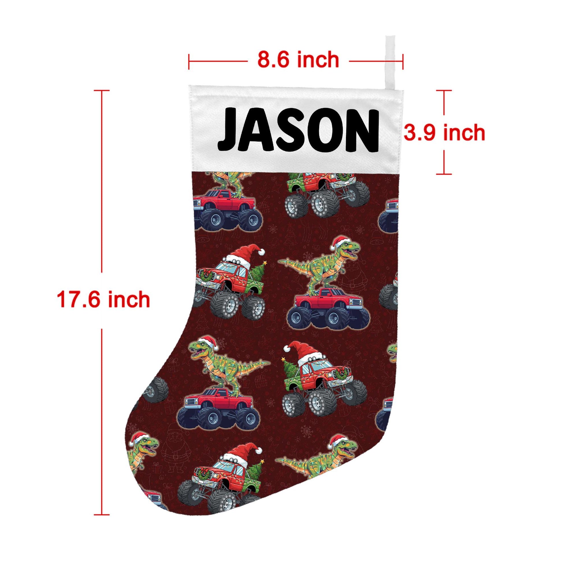 Personalized Christmas Stocking – Dinosaur Monster Truck Custom Holiday Decor with Name