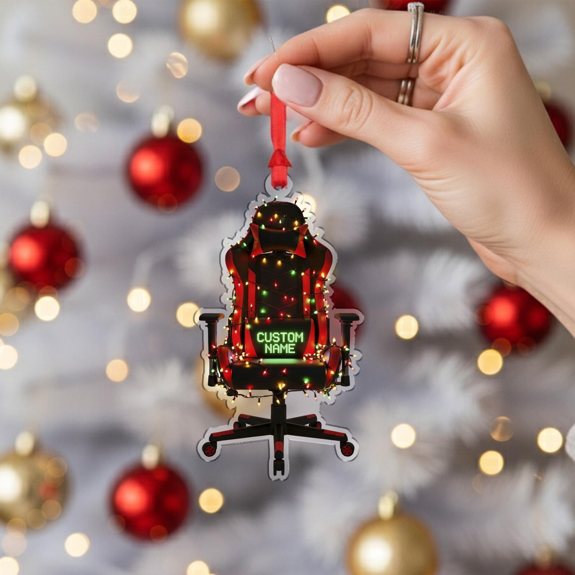 Personalized Gaming Chair Ornament – Custom Name Gamer Christmas Gift for PC Setup Decor